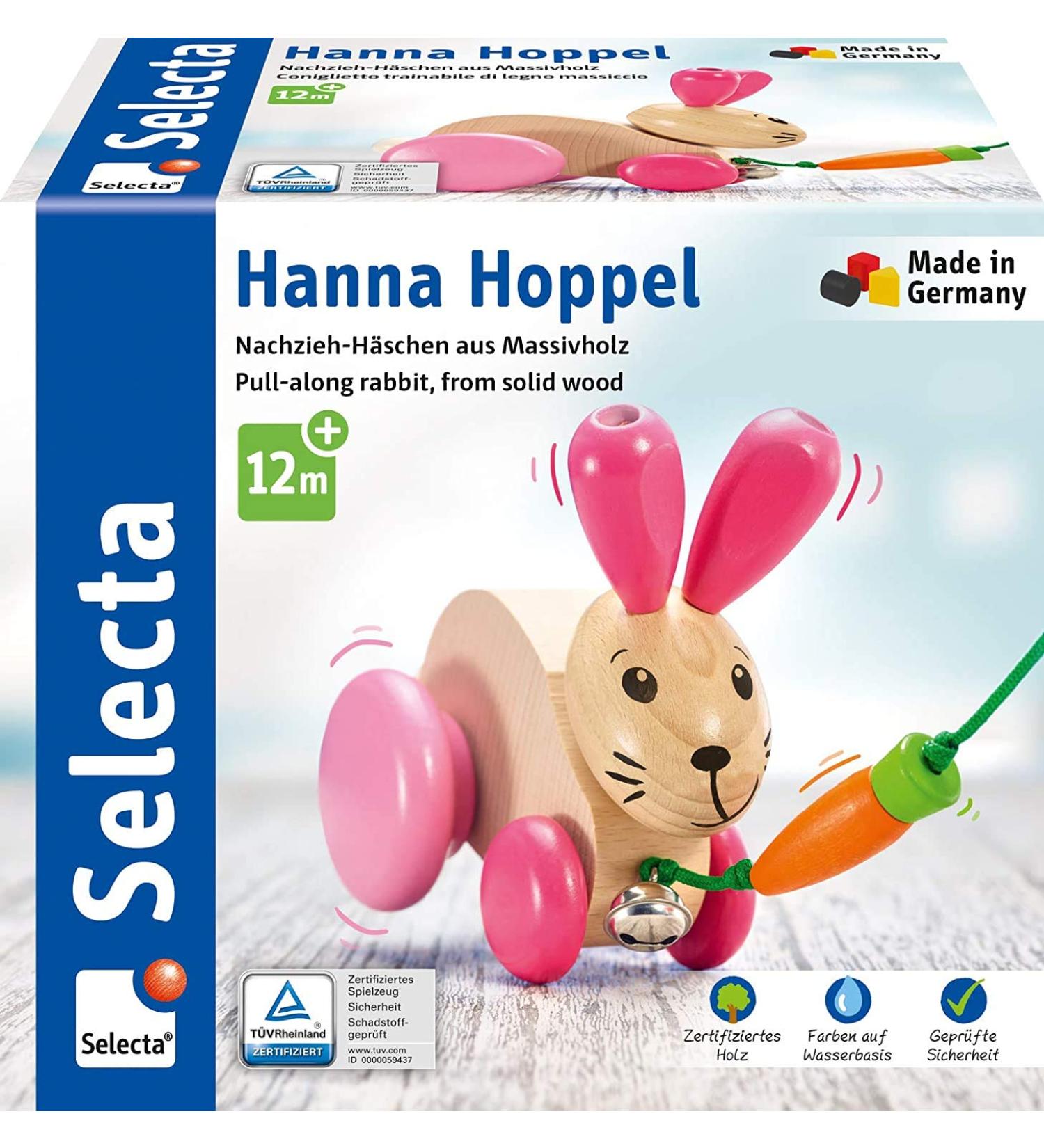 Buy Selecta 62023 Hanna Hoppel Pull-Along Rabbit Toy | Wooden Push & Pull Toy 13 cm - International Shipping Available - Buy Online on GoSupps.com
