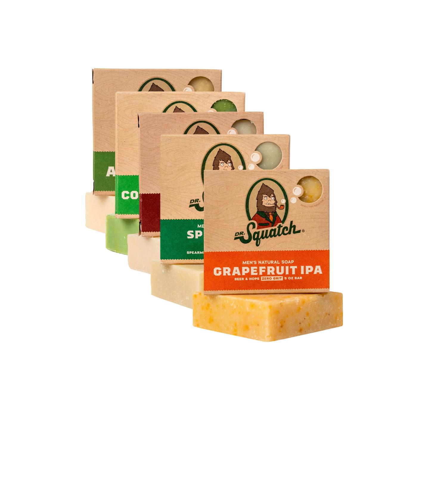 Dr. Squatch All Natural Bar Soap for Men 5 Bar Variety Pack - Cool Fresh Aloe Alpine Sage Spearmint Bay Rum and Grapefruit IPA - Buy Online on GoSupps.com