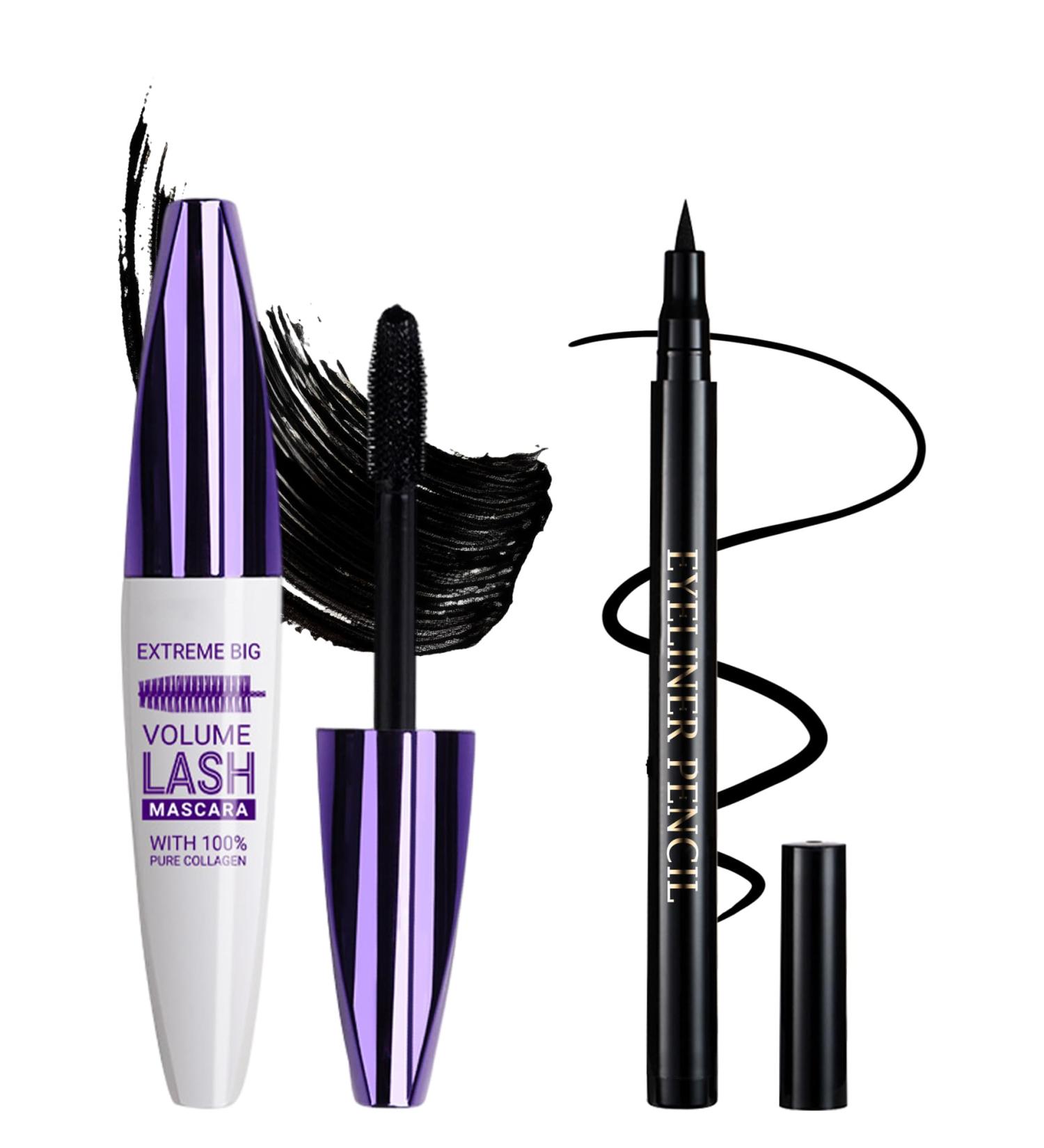 Black Voluminous Mascara & Waterproof Eyeliner Pen Set- Smudge-Proof Long-Lasting Colored Mascara Liquid Matte Eyeliner 5D Lengthening Curling Thick Lashes Color Mascara Tubing Women Vegan Eye Makeup - Buy Online on GoSupps.com