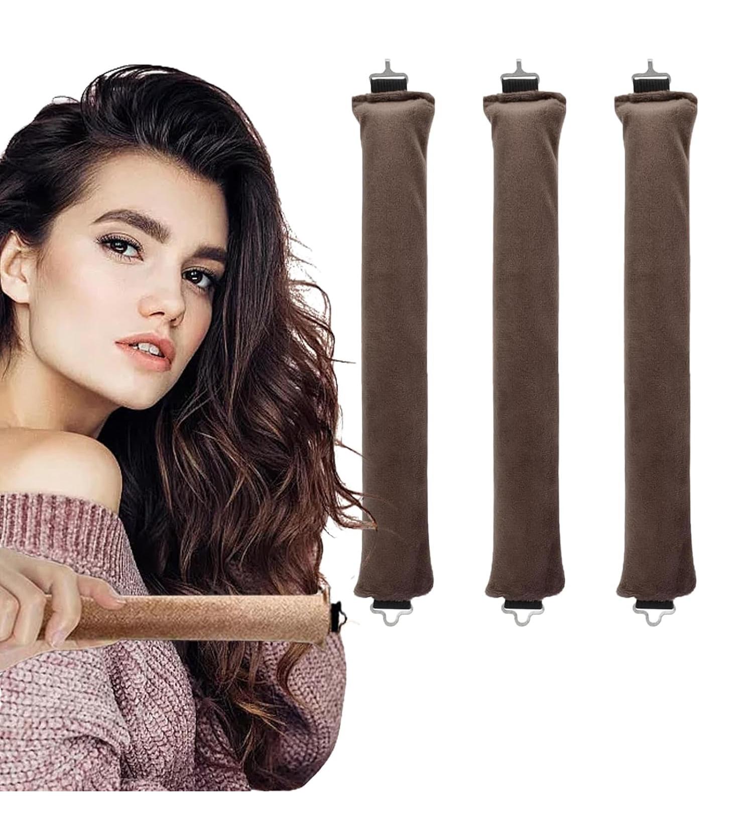Heatless Curlers - 3 Piece Set for Overnight Curls | No Heat All Hair Types | Curlers with Hooks for Effortless Blowout Style (Brown) - Buy Online on GoSupps.com
