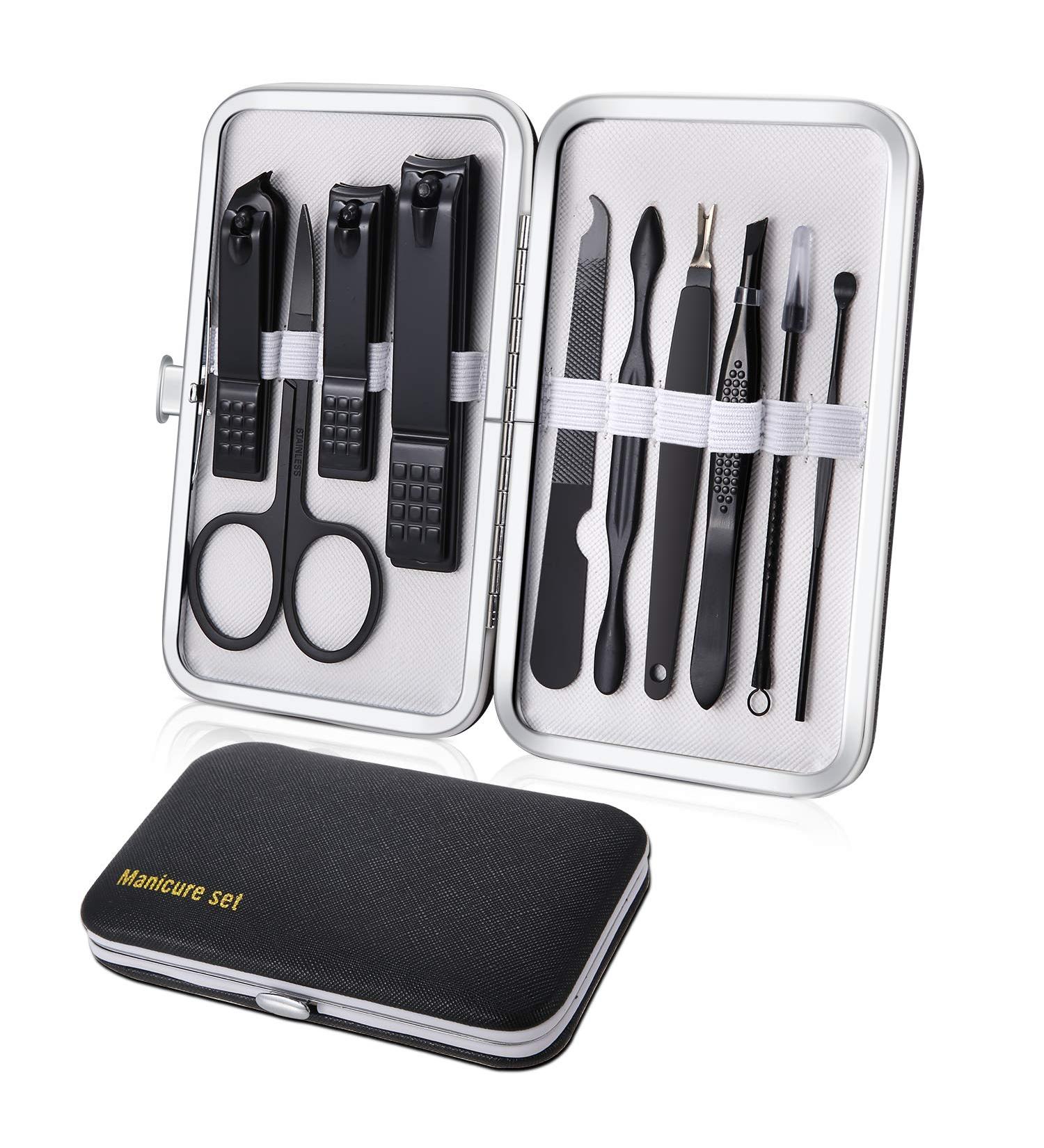 Professional 10pcs Manicure Set - Stainless Steel Nail Clippers & Pedicure Tools for Travel (Black/White) - Buy Online on GoSupps.com