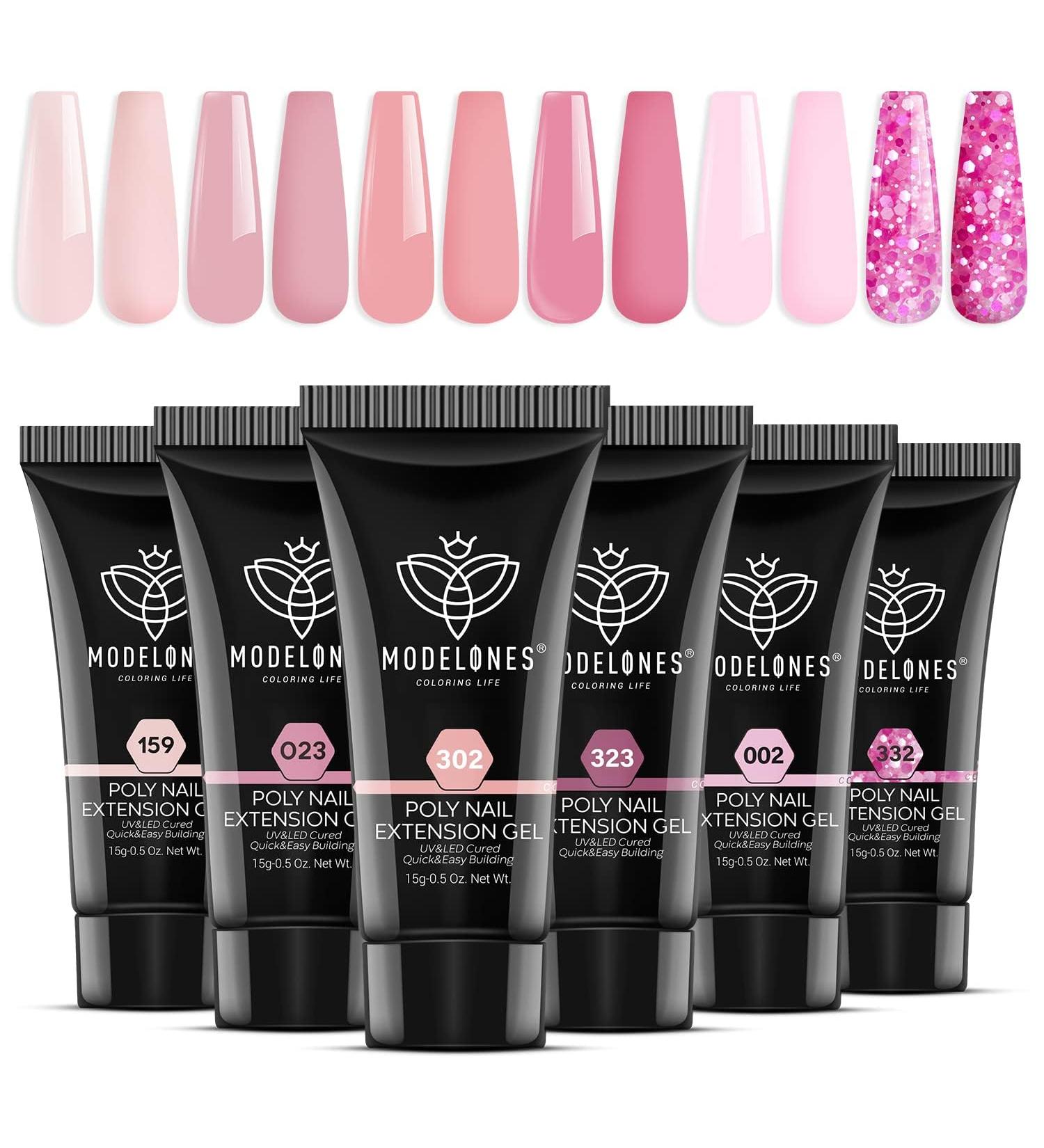 Modelones Modelones 6 Colors Nude Pink Glitter Poly Gel Nail Art Acrylic Gel Extension DIY Nail Art