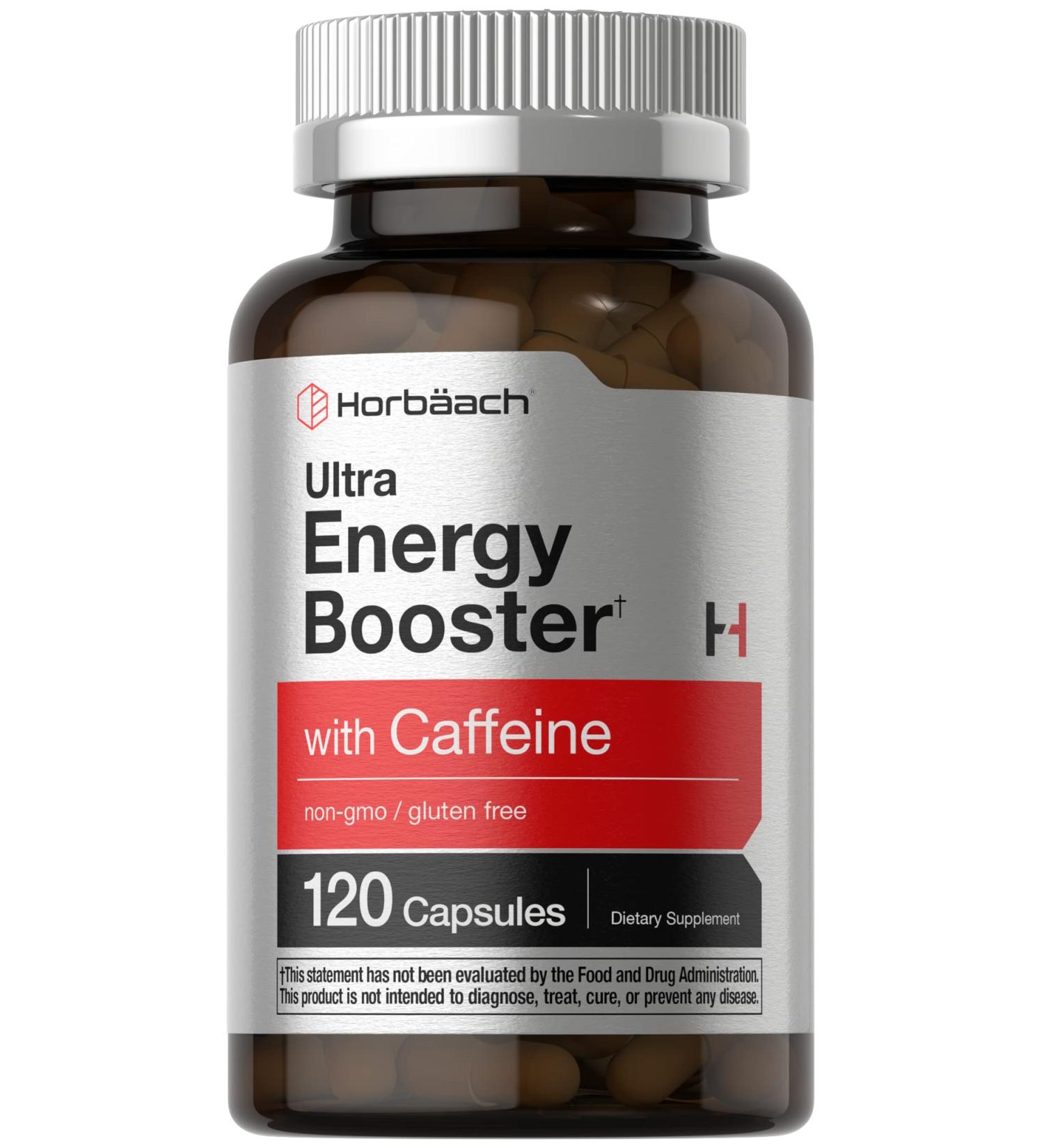 Horb ach Ultra Energy Supplement - 120 Non-GMO Gluten Free Capsules with Caffeine & Vitamin B12 | Daily Energy Booster - Buy Online on GoSupps.com