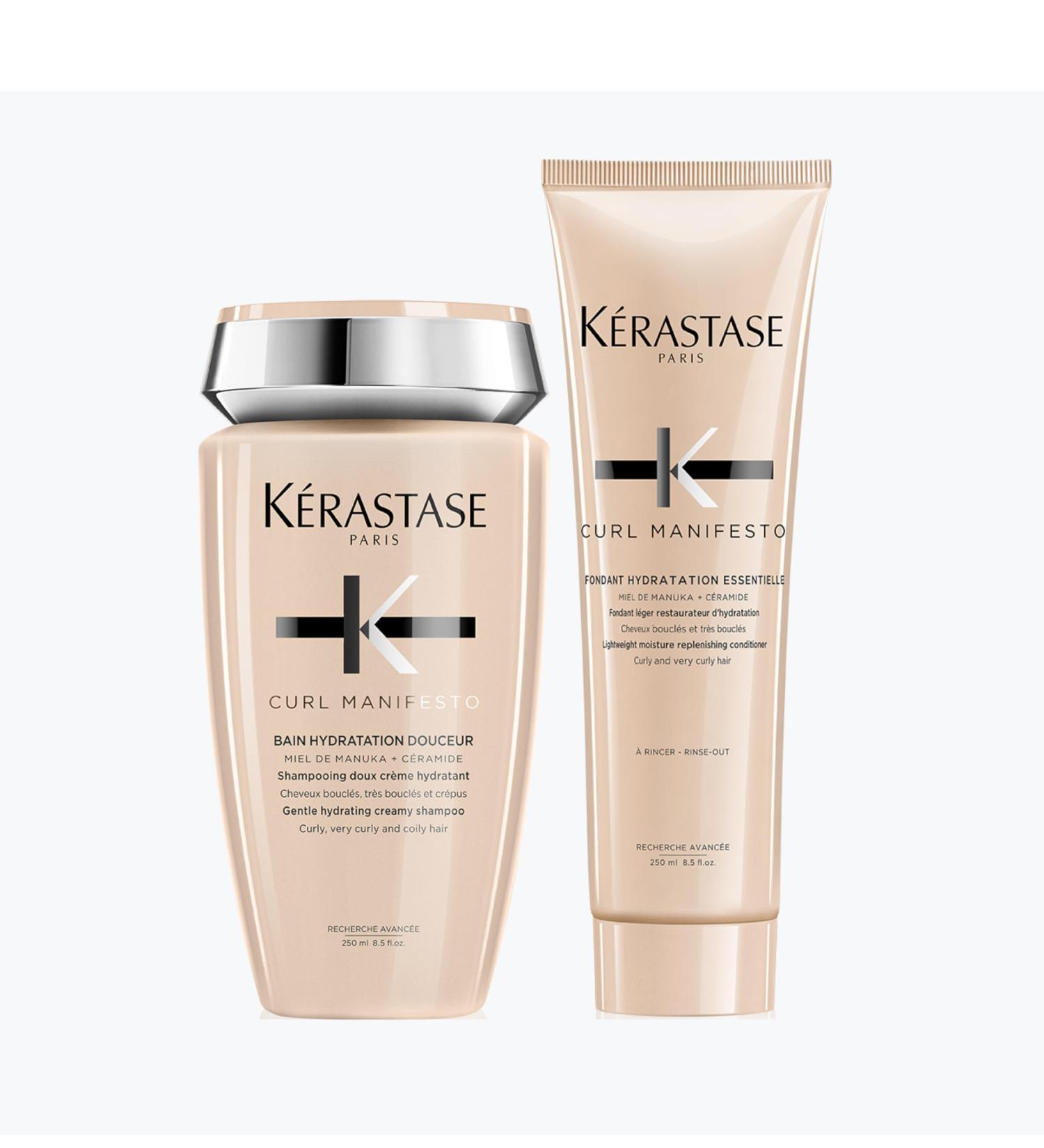 K rastase Curl Manifesto Curly Hair Shampoo and Conditioner 2-Step Hydrating Anti-Frizz Routine For Very Curly and Coily Hair Bain Hydratation Douceur and Fondant Hydratation Essentielle 2x250 ML - Buy Online on GoSupps.com
