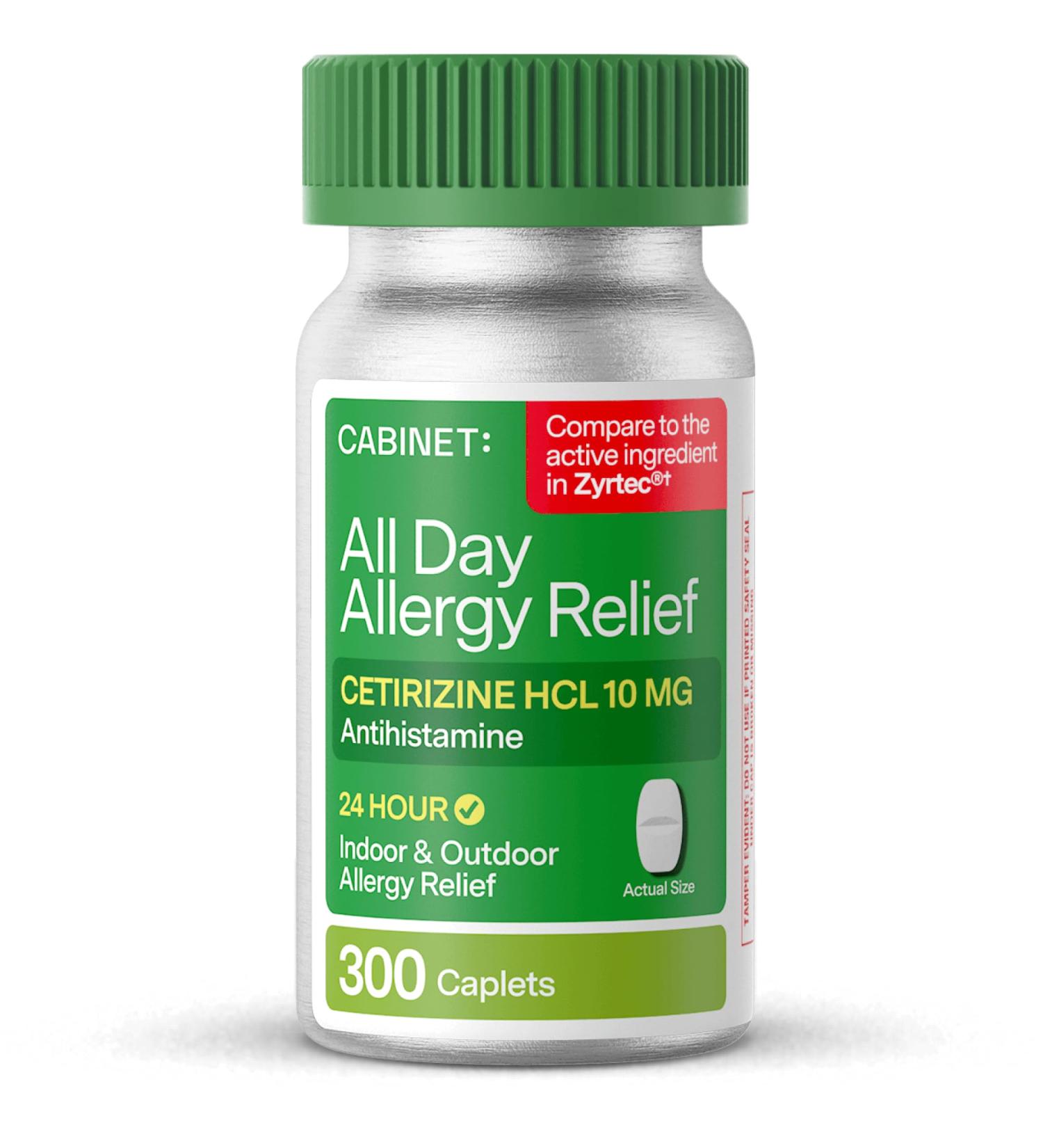 Cabinet: Cetirizine Hcl 10mg Allergy Relief Tablets | Non-Drowsy Antihistamine for 24-Hour Indoor & Outdoor (Aluminum - 300 Count) Aluminum 300 - Buy Online on GoSupps.com