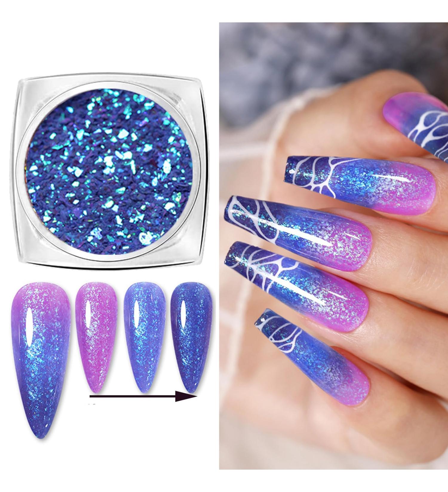 Nail Chrome Powder - Nail Glitter for Gel Nails Flakes Thermal Powder Shimmering Color Changing Mermaid Bright Nail Sequins Sparkly Glitter Flakes Powder Design for Manicure Deco Accessories (0.3g) Color Change: 008 - Buy Online on GoSupps.com