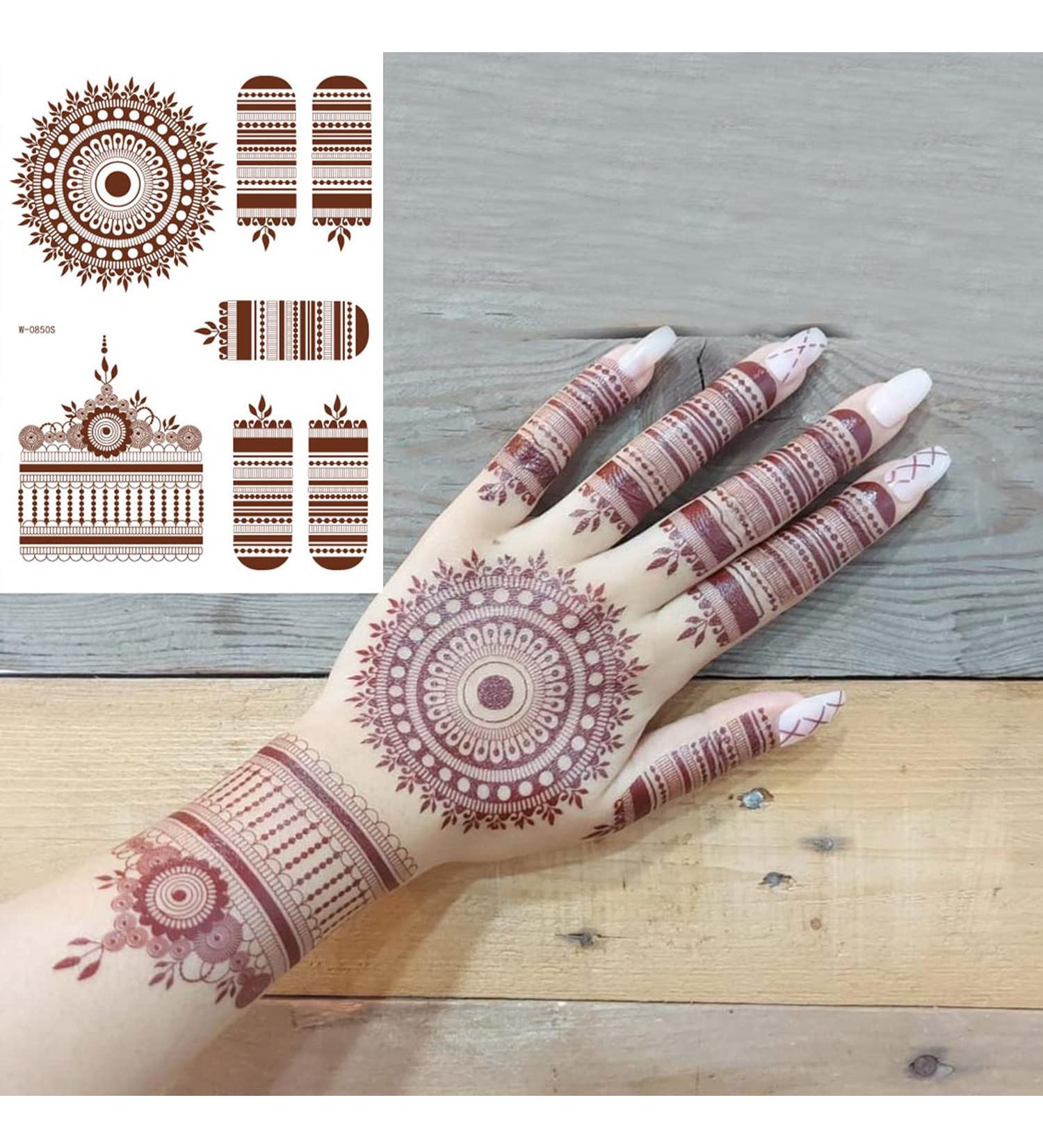 Brown Henna Temporary Tattoos for Women - Mystery Mandala Lace Designs, Waterproof Stickers for Body & Face - 6 Sheets - Buy Online on GoSupps.com
