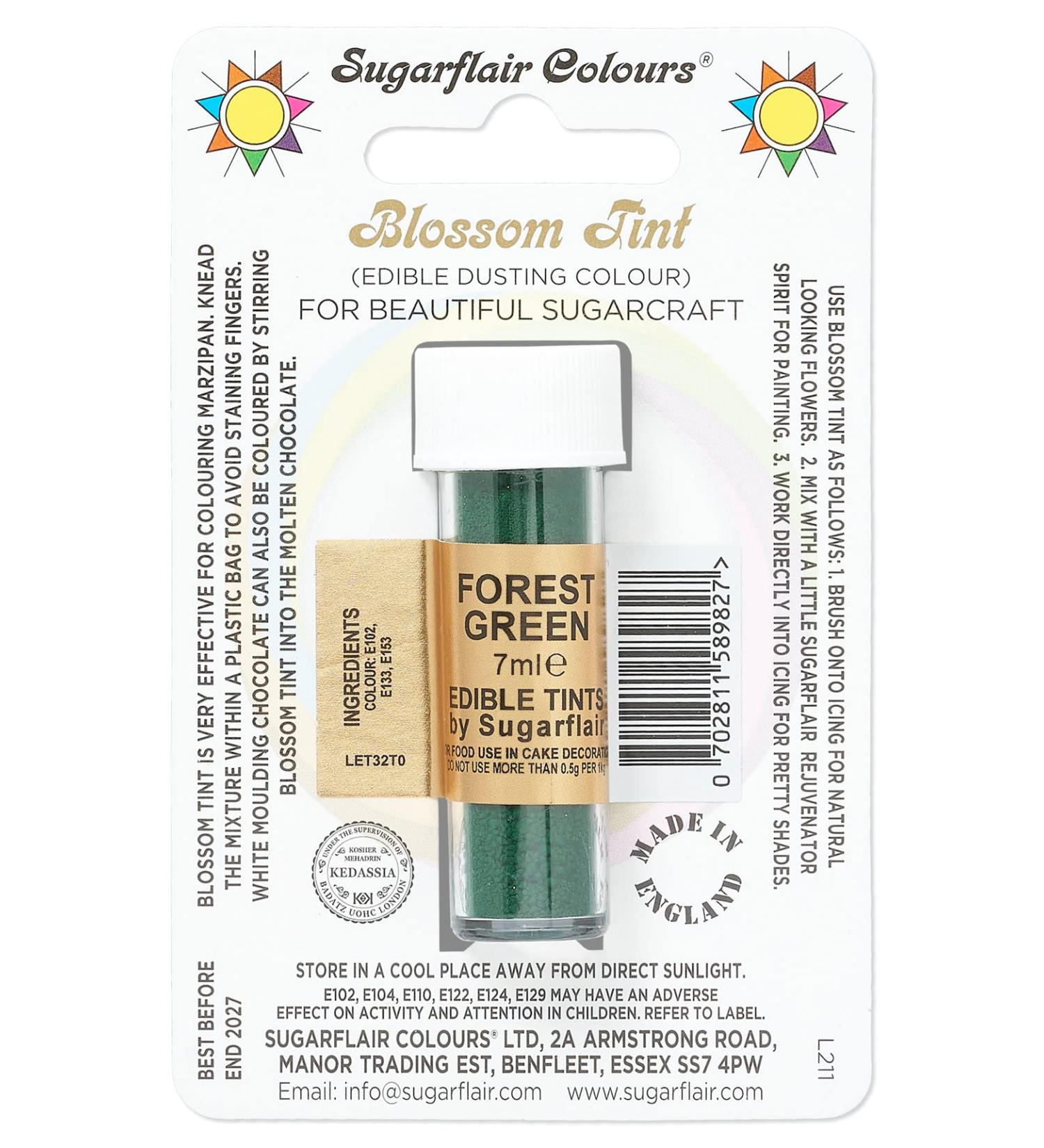 Sugarflair Forest Green Blossom Tint Food Colouring and Dusting Powder Matt Finish Brush On or Mix with Rejuvenator Spirit to Create a One of A Kind Cake - 7ml