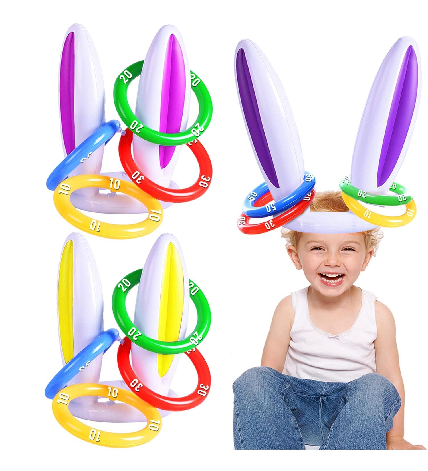Easter Inflatable Bunny Ring Toss Game - 3 Pack Set with Rabbit Ears - Fun Party Game for Kids and Family Indoor/Outdoor Activities - Includes 12 Score Rings - Buy Online on GoSupps.com