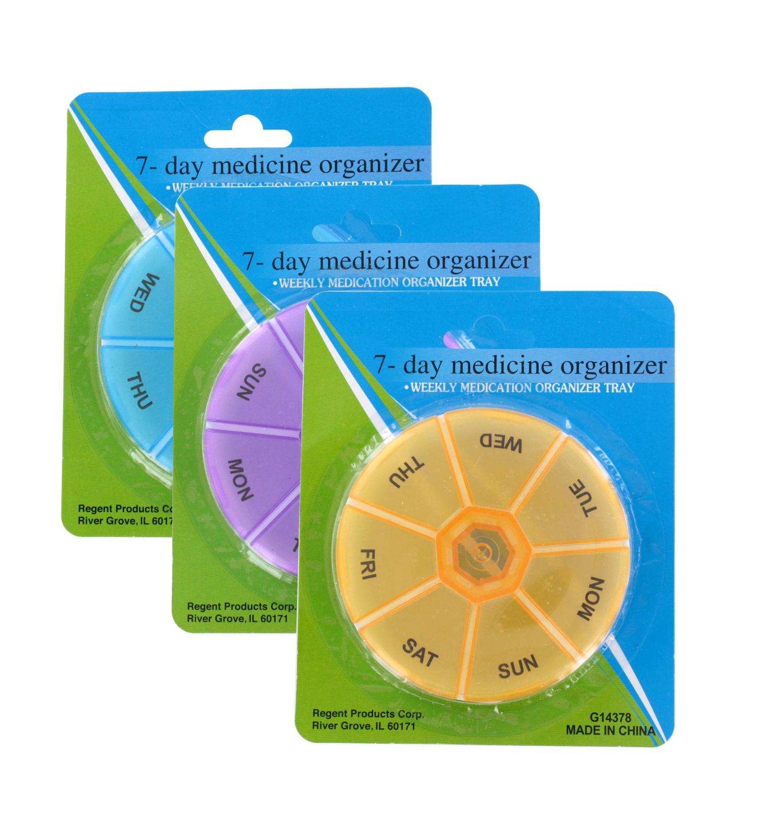 7-Day Compact Pill Organizer 3.5in Round Assorted Colors International Shipping Available - Buy Online on GoSupps.com