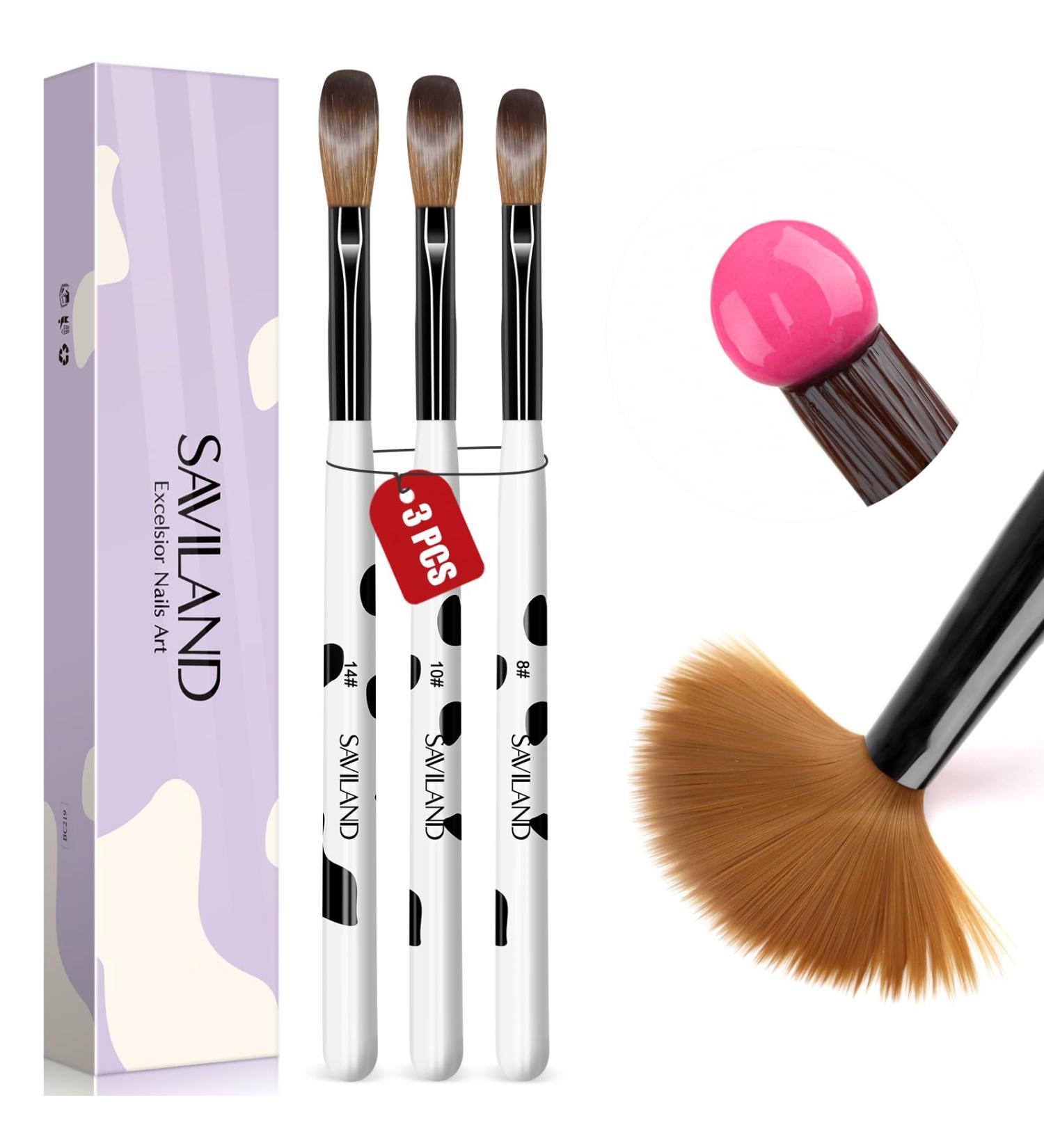 Saviland 3pcs Acrylic Nail Brush Set | Professional Kolinsky Acrylic Brushes for Powder Nails | Wooden Handle Nail Art Tools Kit | Size 8/10/14 | Christmas Gift Set for Women - Buy Online on GoSupps.com