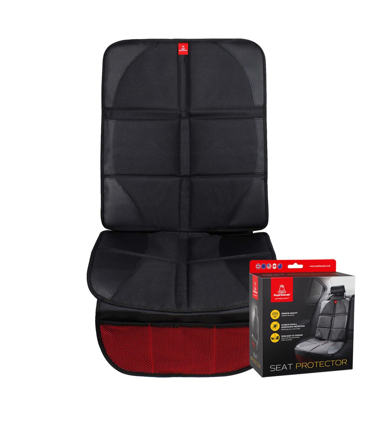 Royal Rascals Car Seat Protector - Padded Cover with Headrest Fastener, Organizer Pockets & Liners - Universal Fit for Cars - Black & Red - Buy Online on GoSupps.com