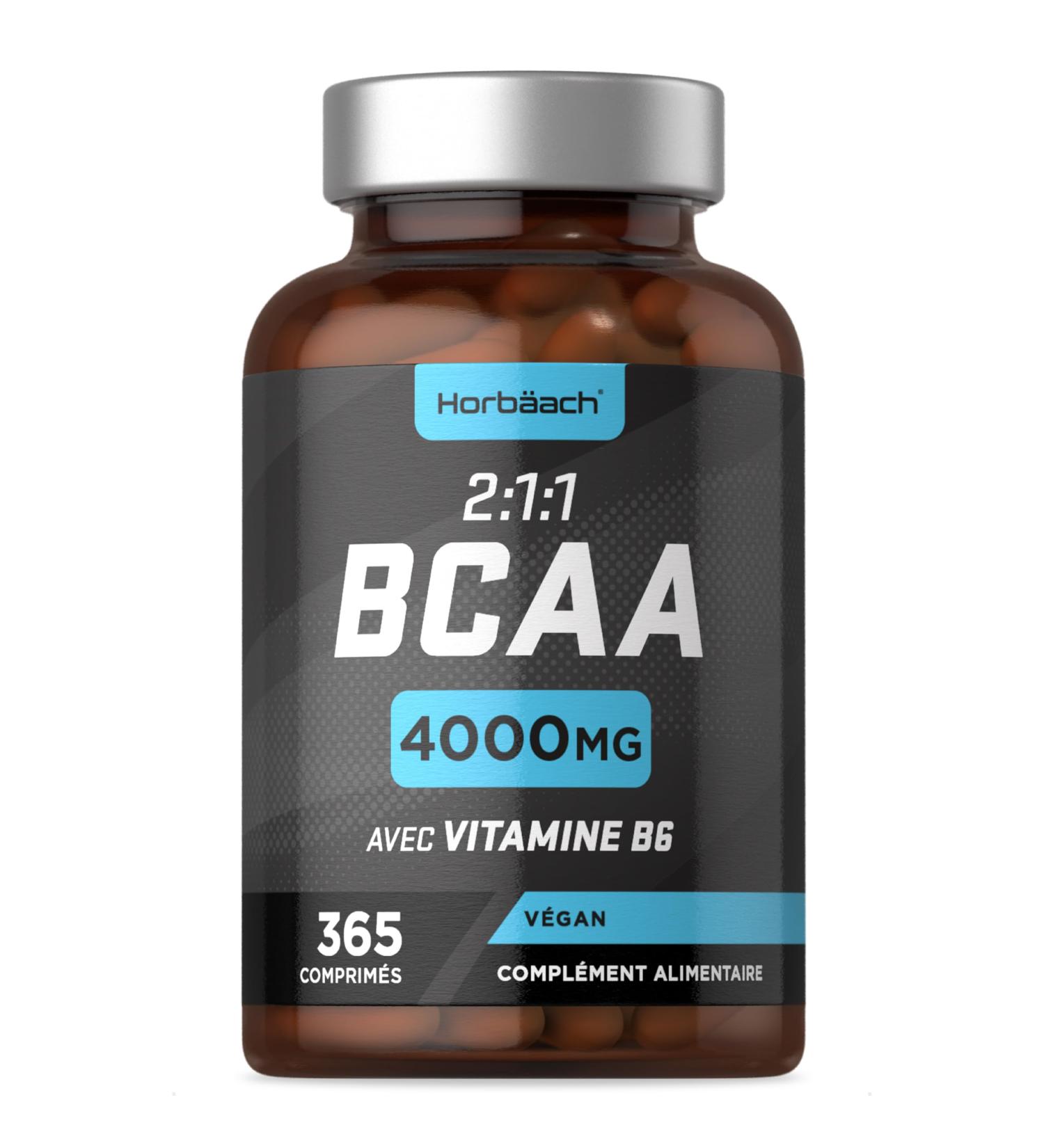 BCAA 2.1.1 4000mg | 365 Vegan Tablets (3 Months) | 2:1:1 Branched Chain Amino Acids L-Leucine L-Isoleucine L-Valine and Vitamin B6 | Pre Post Workout Dietary Supplement | by Horbaach - Buy Online on GoSupps.com