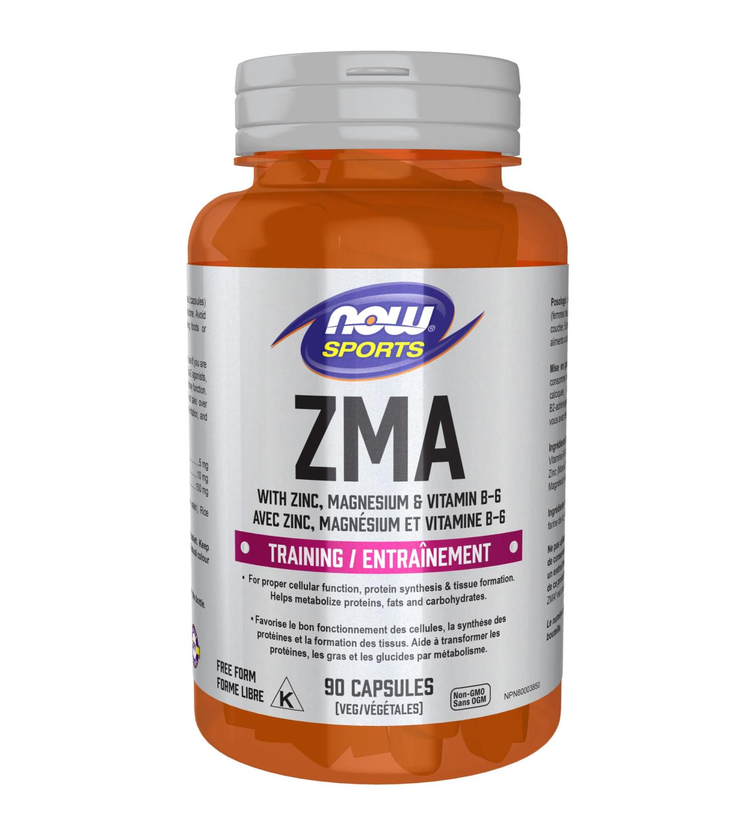 NOW Sports Nutrition ZMA (Zinc Magnesium and Vitamin B-6) Enhanced Absorption Sports Recovery* 90 Veg Capsules - Buy Online on GoSupps.com