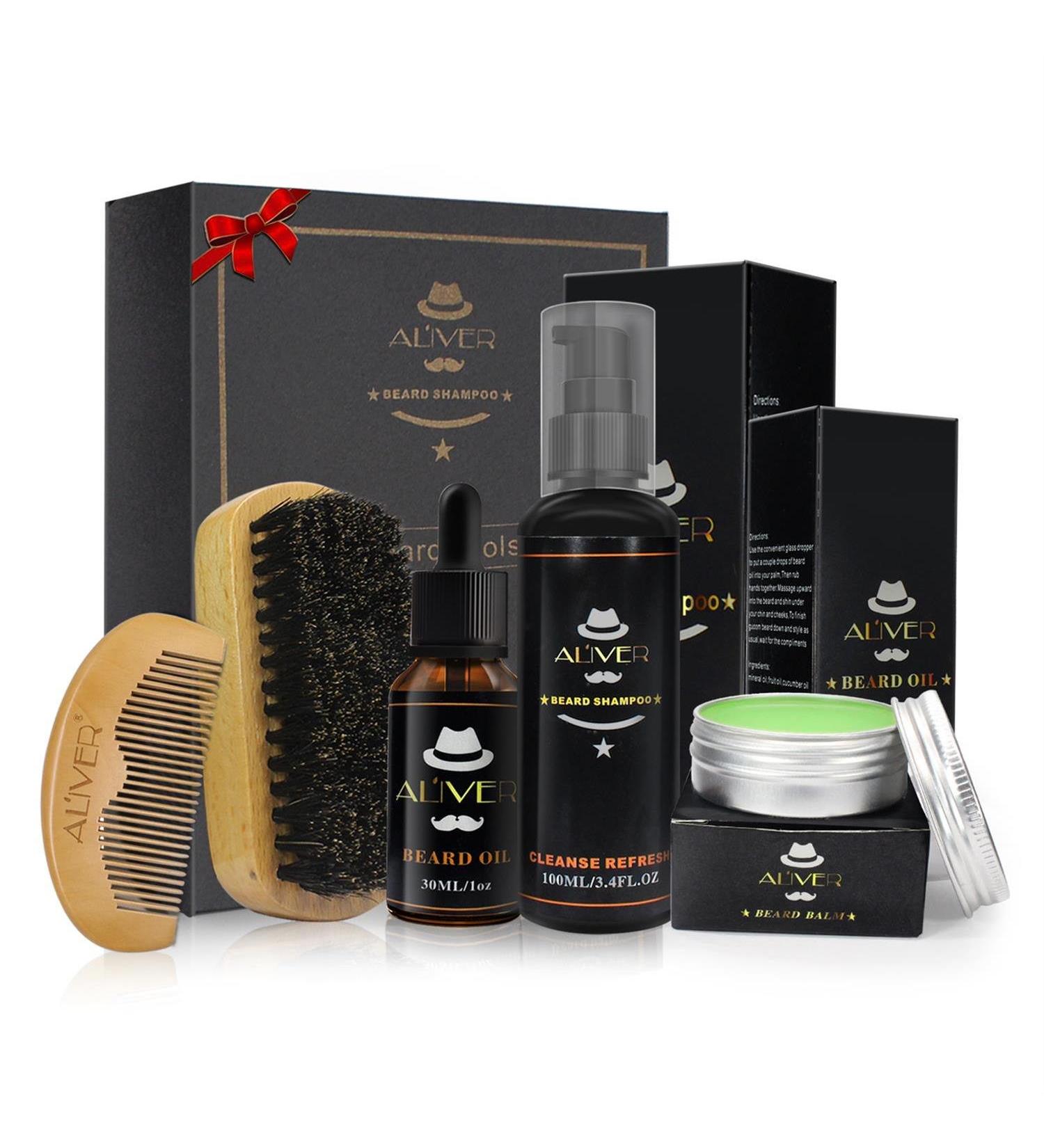 Beard Care Kit with Oil, Balm, Brush, Comb - Perfect Gift for Men - Rapid Growth & Thickening - 5pc Set - Buy Online on GoSupps.com