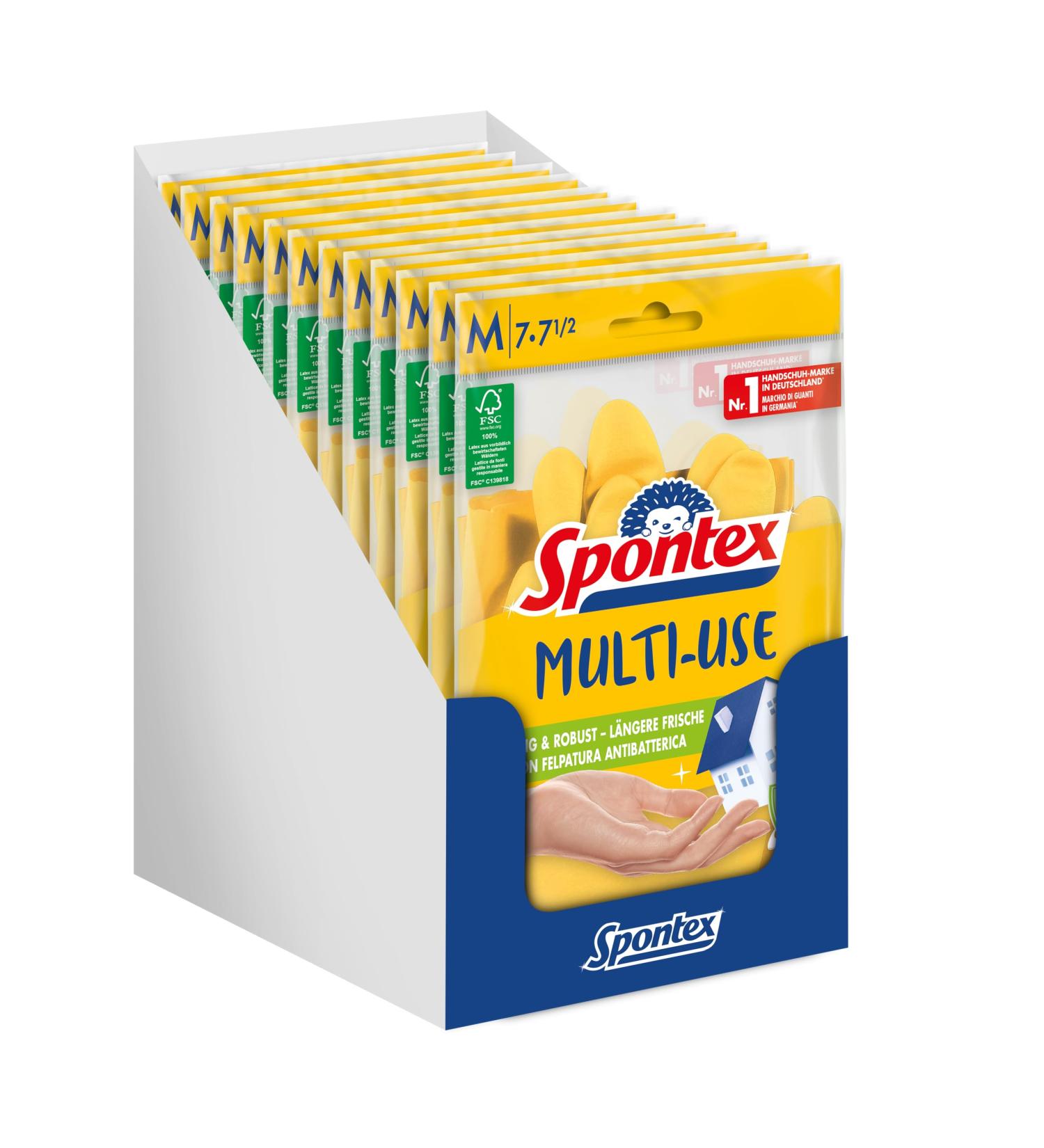 Spontex Multi Use Household Gloves - 12 Pairs Fresh Protection FSC Naturelatex Cotton Flock Size M - Buy Online on GoSupps.com