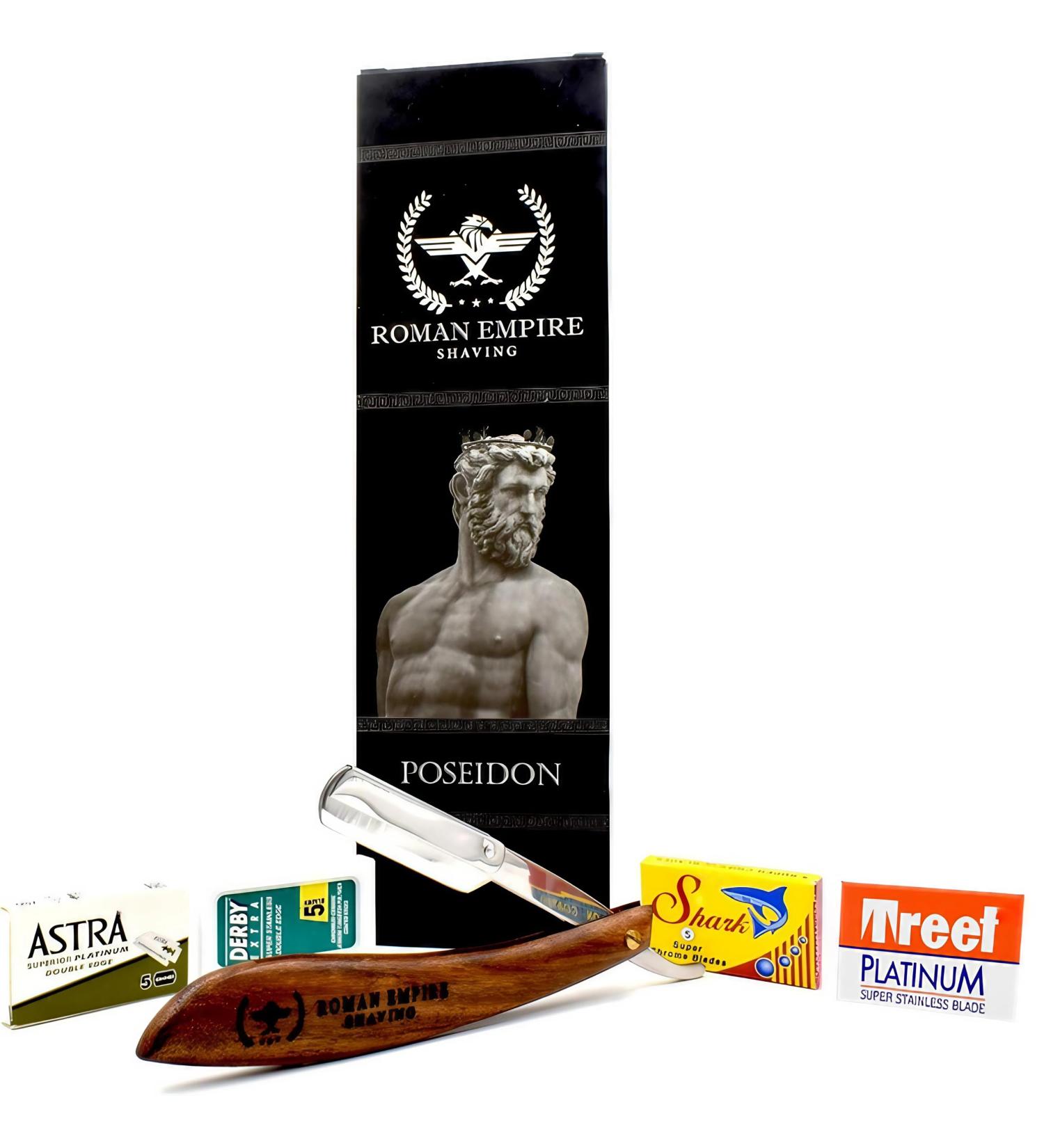 Roman Empire Shaving Poseidon Razor Set - Includes 20 Astra Derby Shark & Treet Blades | Premium International Shipping - Buy Online on GoSupps.com
