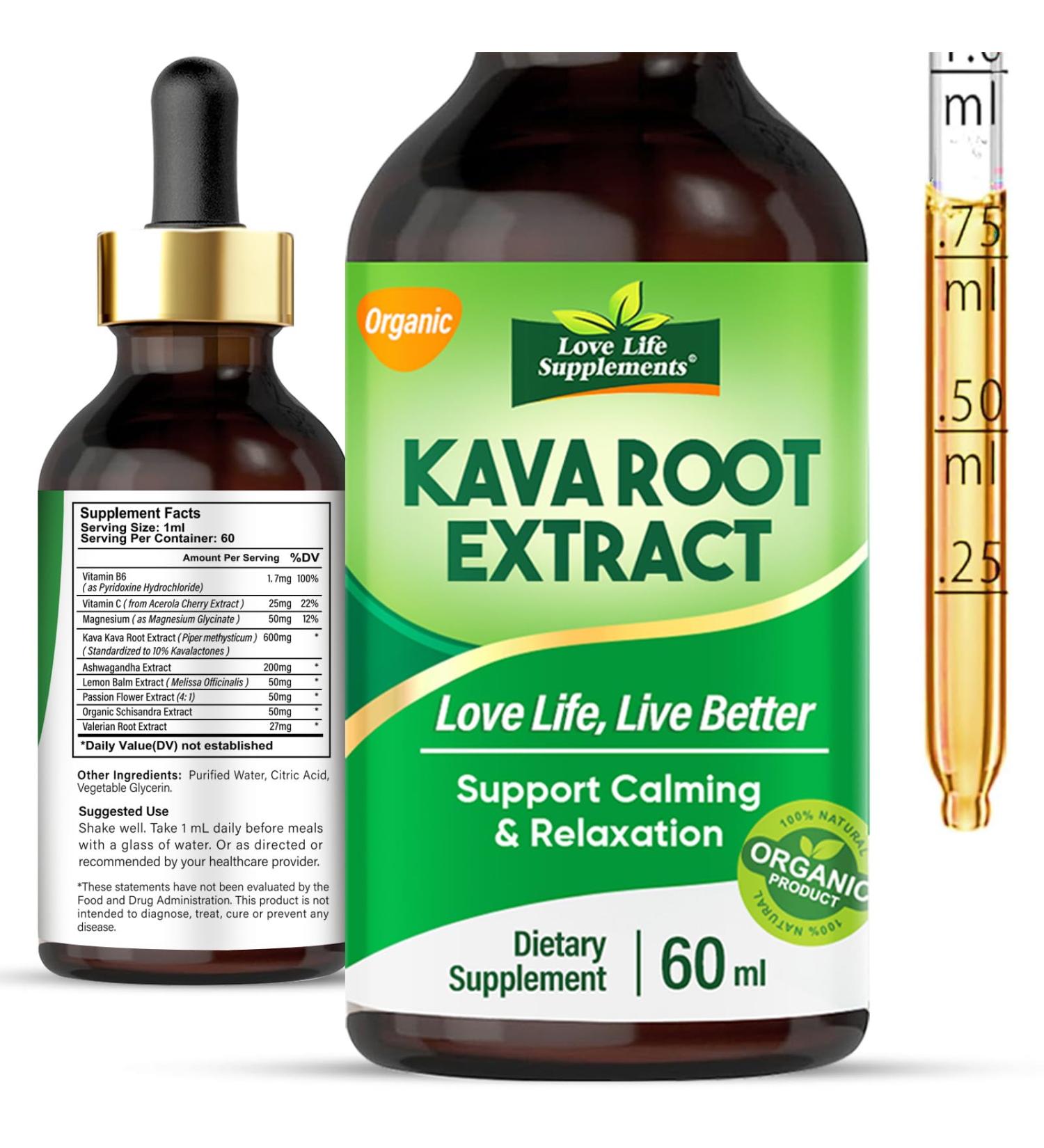 Love Life Supplements Kava Kava Root Extract Supplement High Concentration Kava Extract Drops for Relaxation Vegan Non-GMO Gentle Formula for Sleep 2 Fl Oz - Buy Online on GoSupps.com
