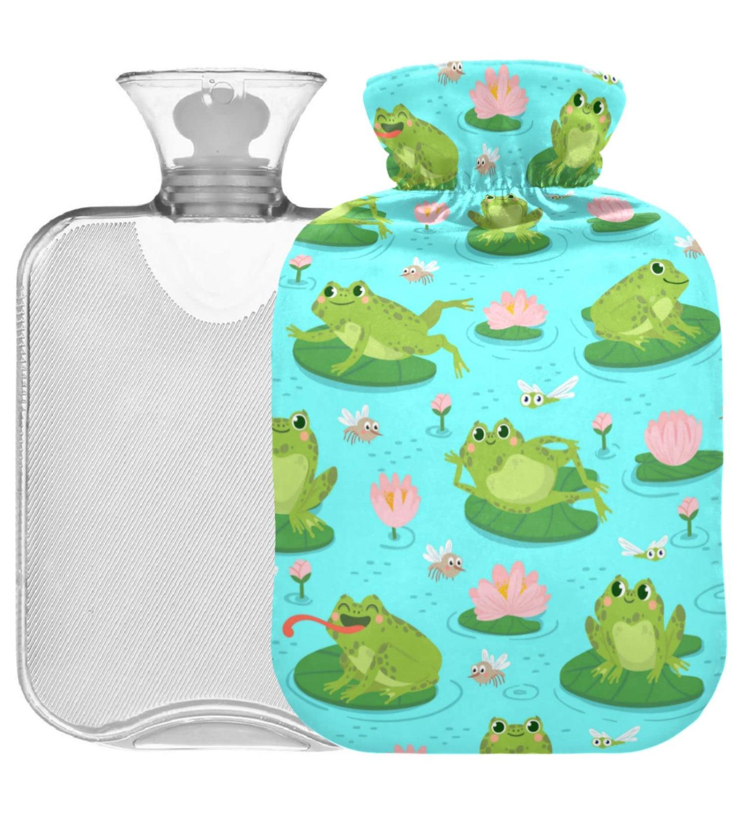 Oarecol Cute Frog Hot Water Bottle - 2L Pink Flower Warmer for Pain Relief & Cramps | Cozy Green Animals Design - Buy Online on GoSupps.com