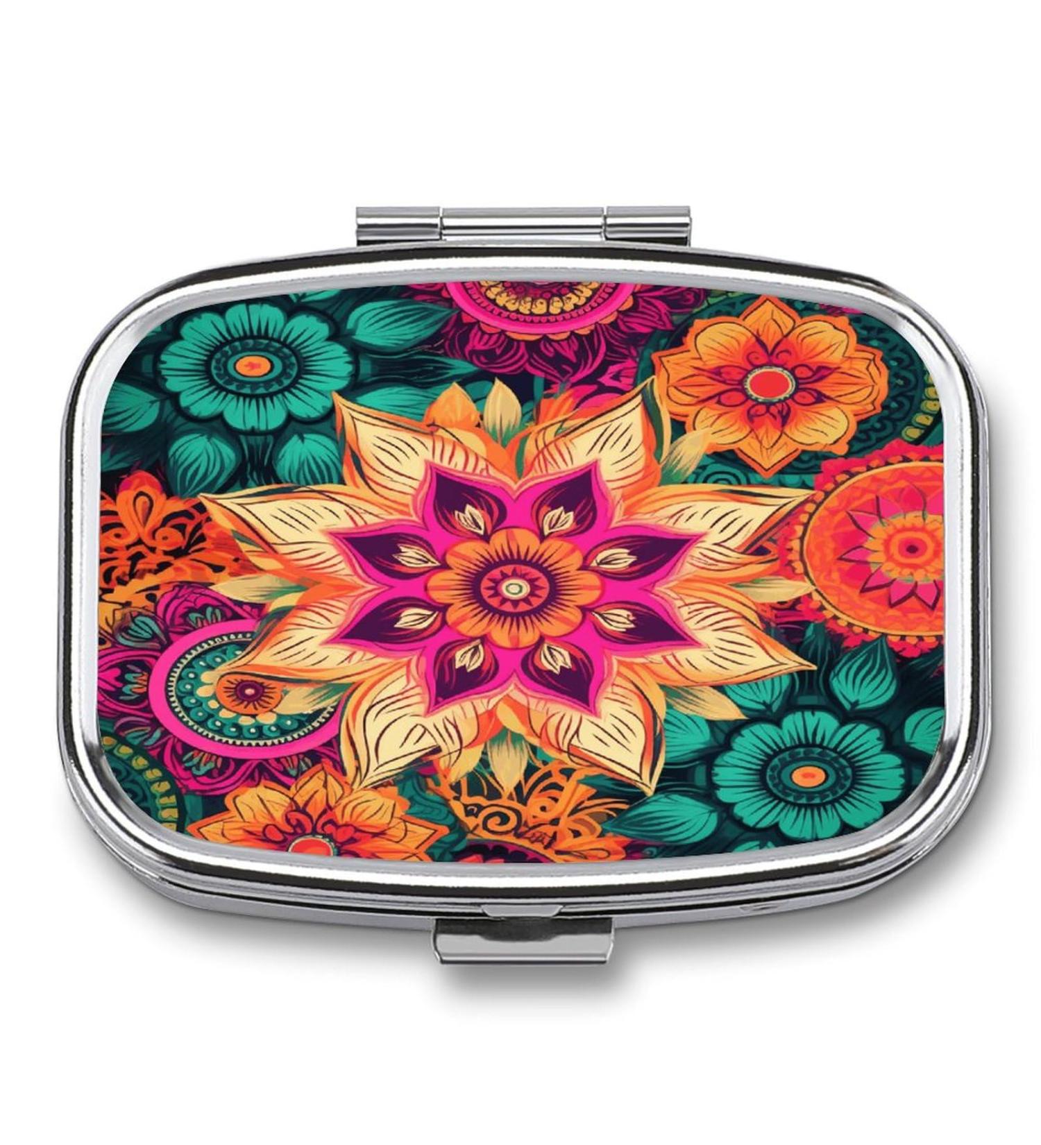Buy Decorative Boho Mandala Pill Box - Colorful 2 Compartment Medicine Organizer for Pocket & Purse | International Shipping Available - Buy Online on GoSupps.com