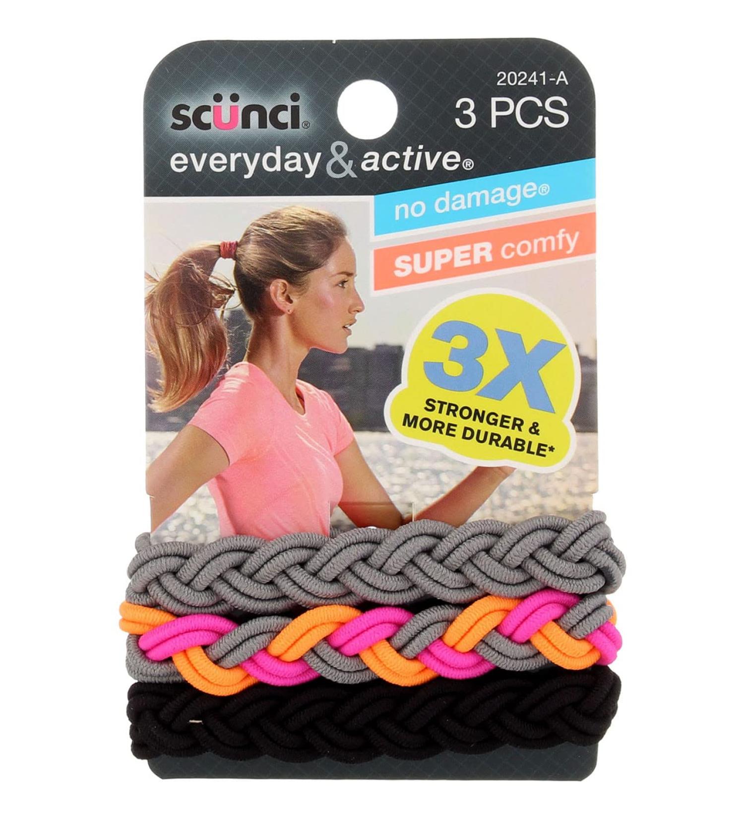 Scunci 3-Strand Braided Elastics - No Damage, Super Comfy, 3X Stronger - Assorted Colors (3-PCS) - Buy Online on GoSupps.com