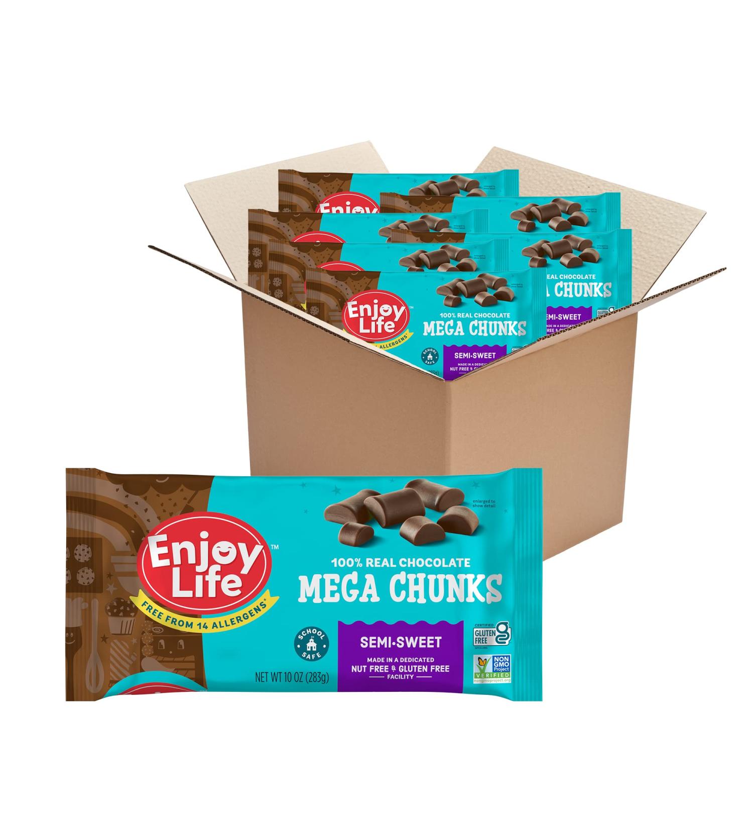 Enjoy Life Baking Chocolate Semi-Sweet Mega Chunks - Dairy, Soy, Nut Free, Non GMO, Gluten Free, Vegan - 6 Bags (10 oz) Bulk Chocolate Chips - Buy Online on GoSupps.com