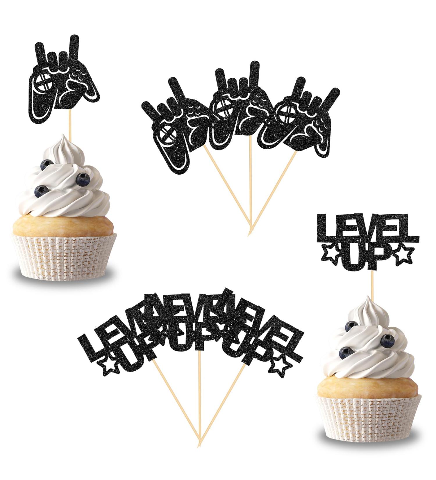 Helewilk 24 Pcs Game Controller Cupcake Toppers Black Glitter Video Game Sign Gaming Theme Birthday Anniversary Holiday Party Dessert Cupcake Picks Kids Boys Men Birthday Party Decoration Supplies - Buy Online on GoSupps.com