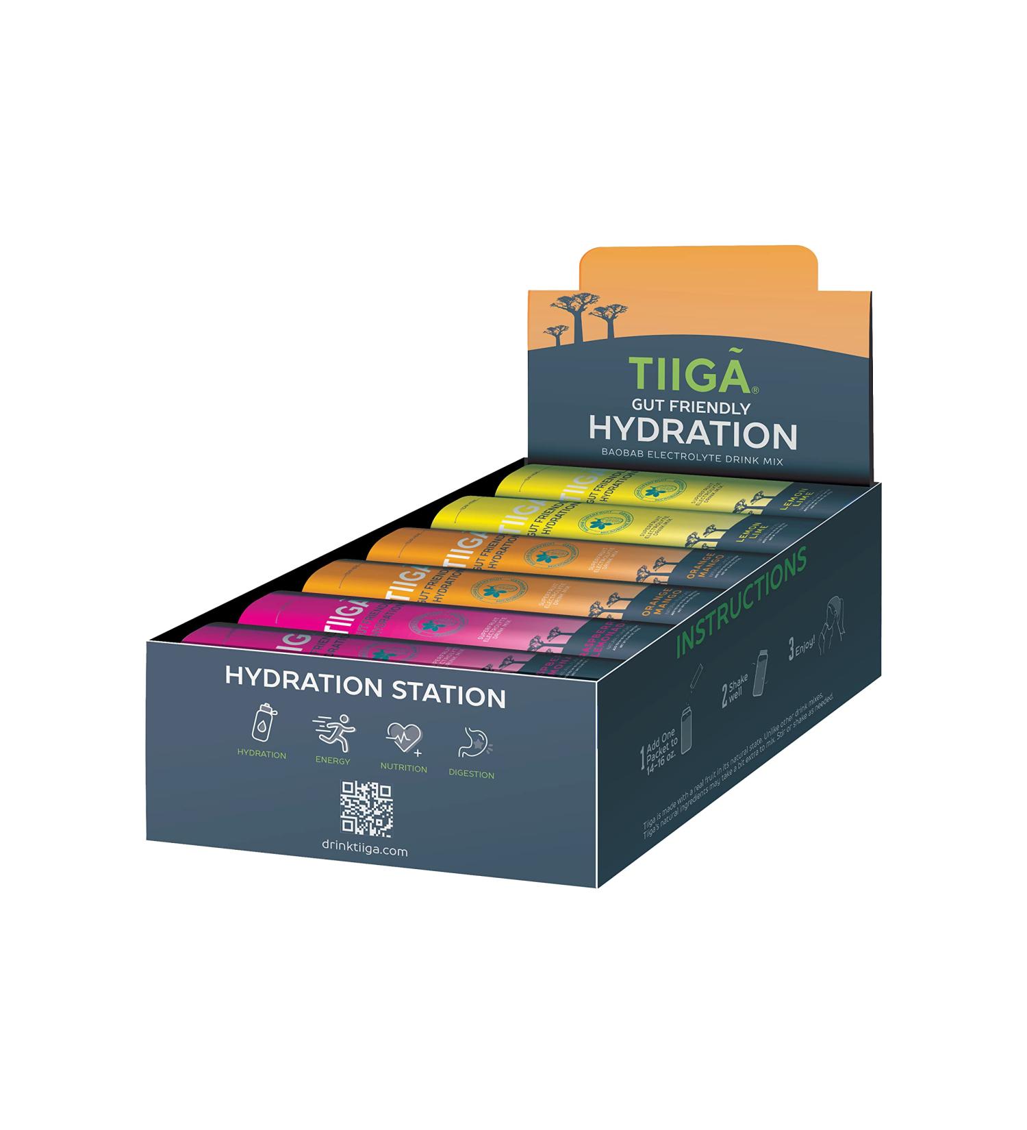 Tiiga Gut Friendly Hydration Drink - Baobab Superfruit Prebiotic Electrolyte Powder Packets Variety Pack 60 Count - Buy Online on GoSupps.com