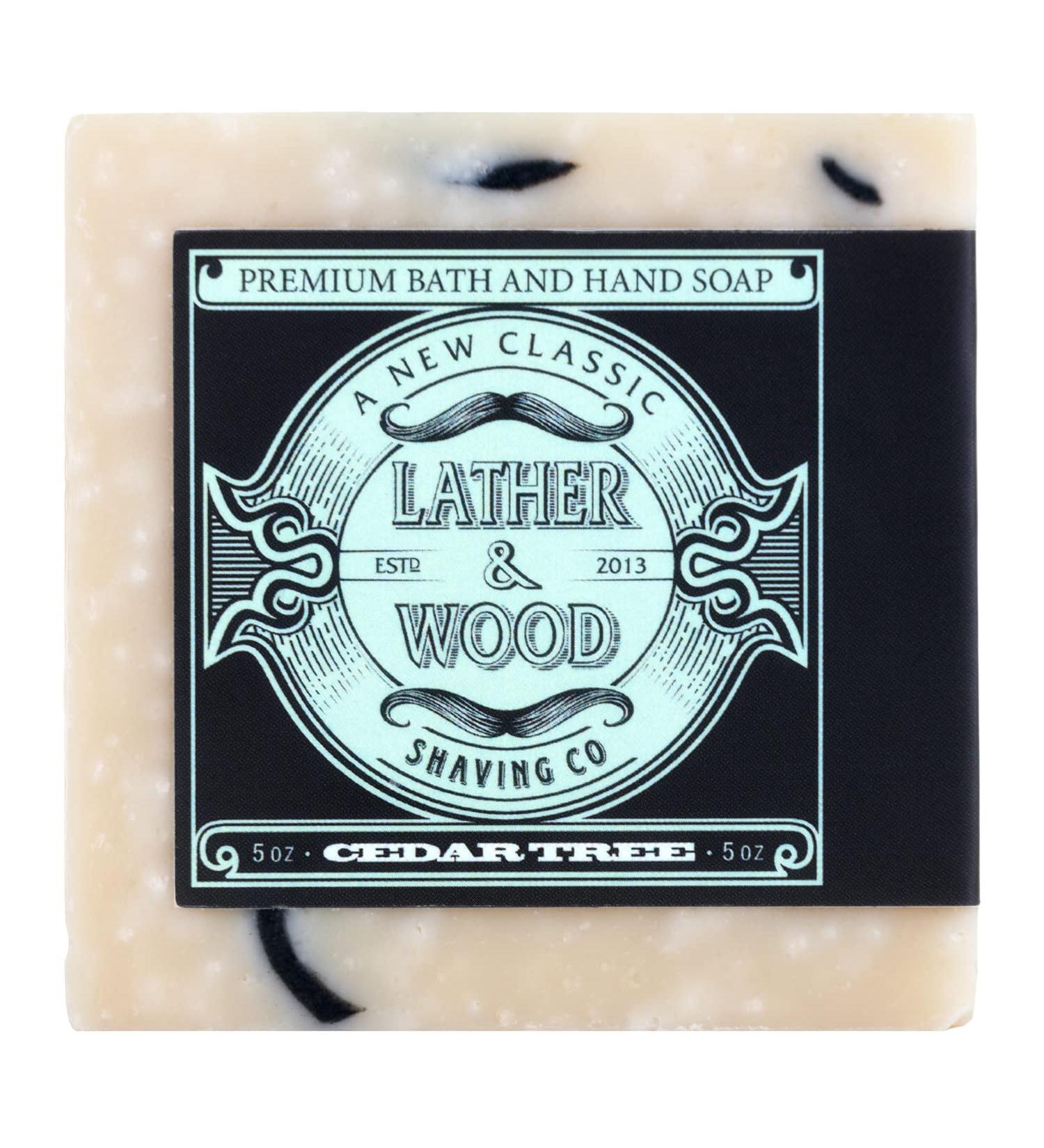 Lather & Wood Bar Soap for Men - Cedar Tree- 5oz Man Soap Bar for Bath  Body  and Hands - Natural and Organic Ingredients Cedar Tree 1 Count (Pack of 1)