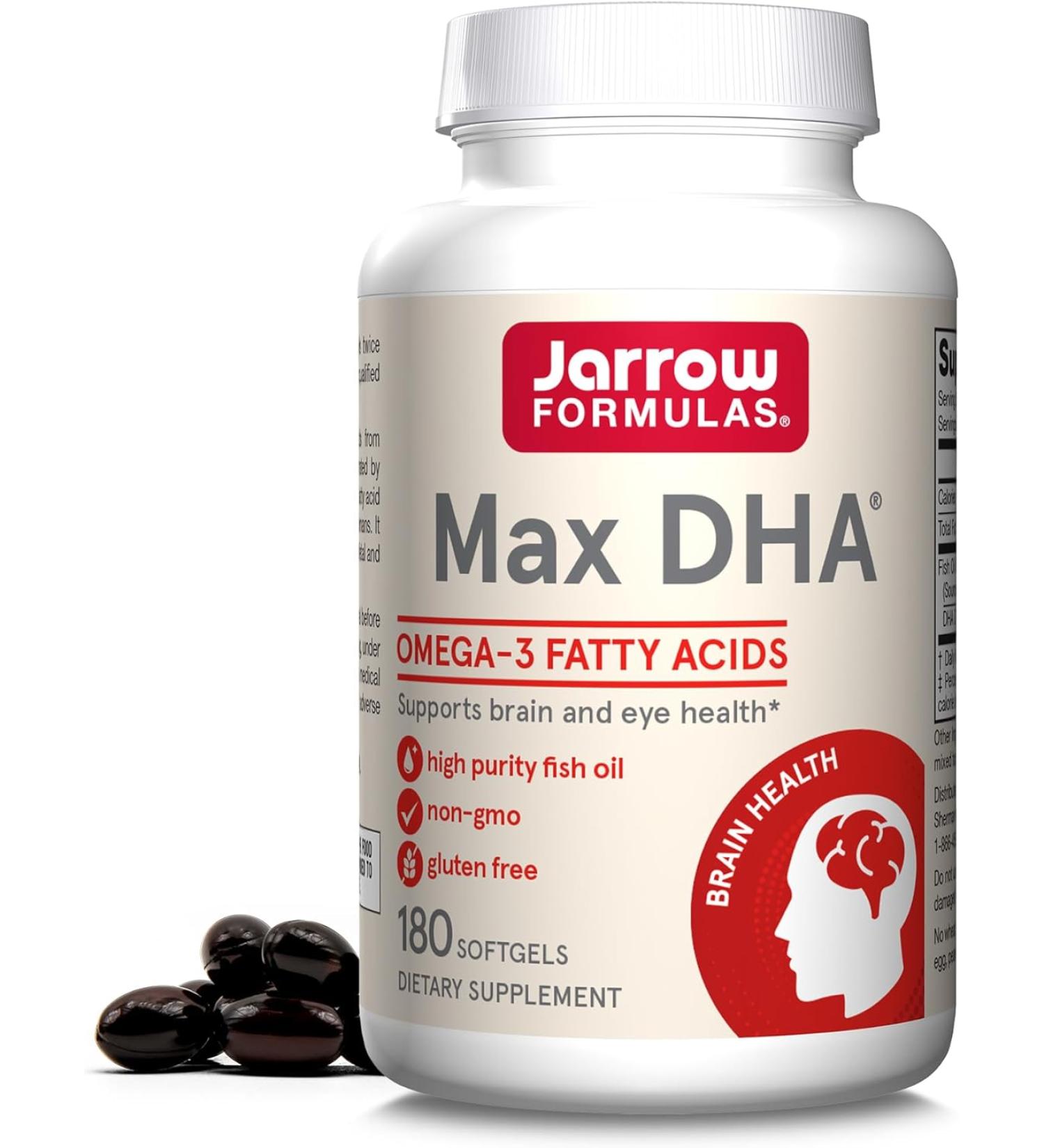Jarrow Formulas Max DHA 180 Softgels - Premium Omega-3 Supplement for Brain & Heart Health - Buy Online on GoSupps.com