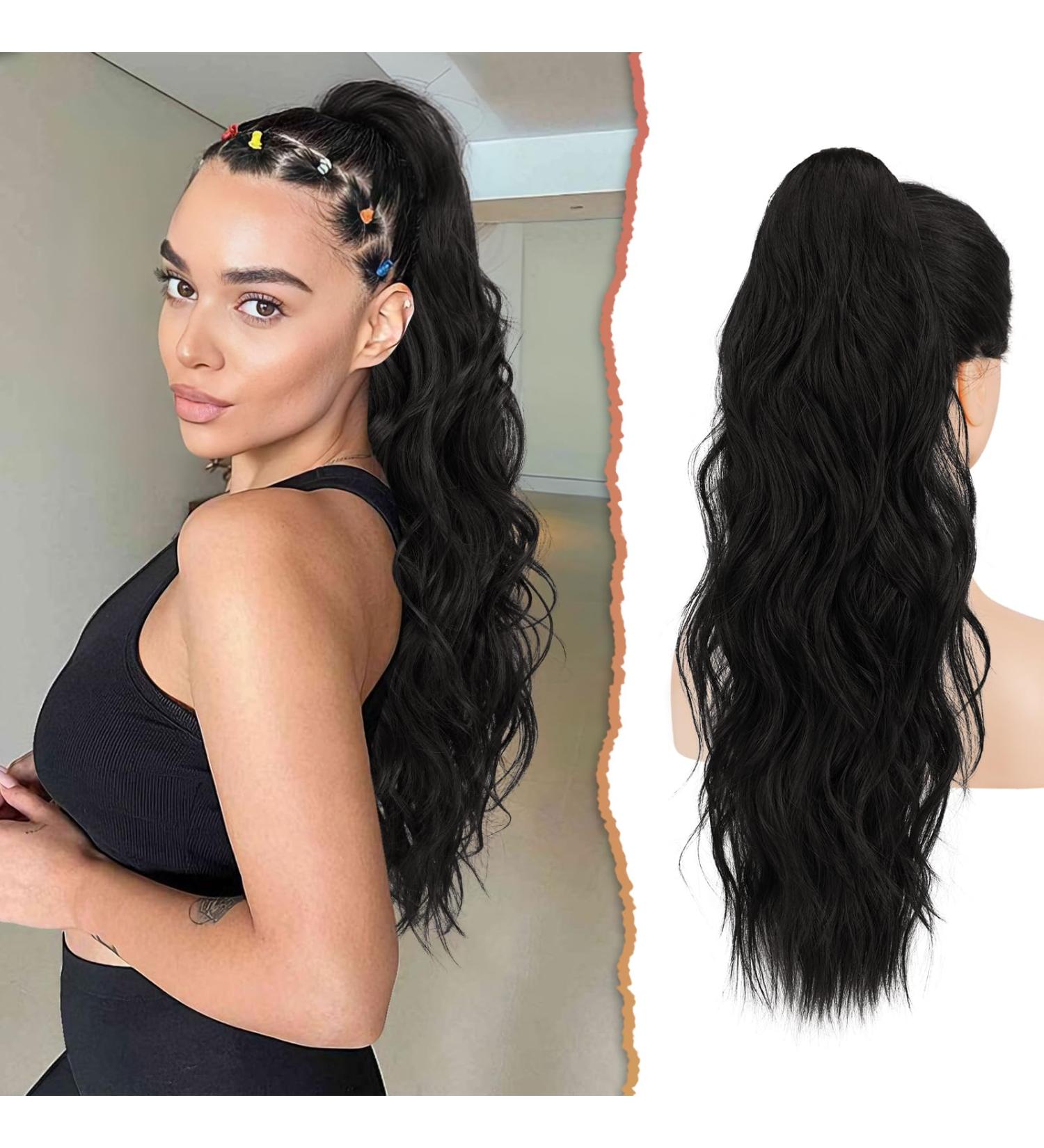 Sofeiyan Black Ponytail Extension 26" Long Wave Drawstring Ponytail Hair Extension Natural Clip in Ponytail Hair Extensions Synthetic Pony Tail Hairpieces for Women Natural Black - Buy Online on GoSupps.com