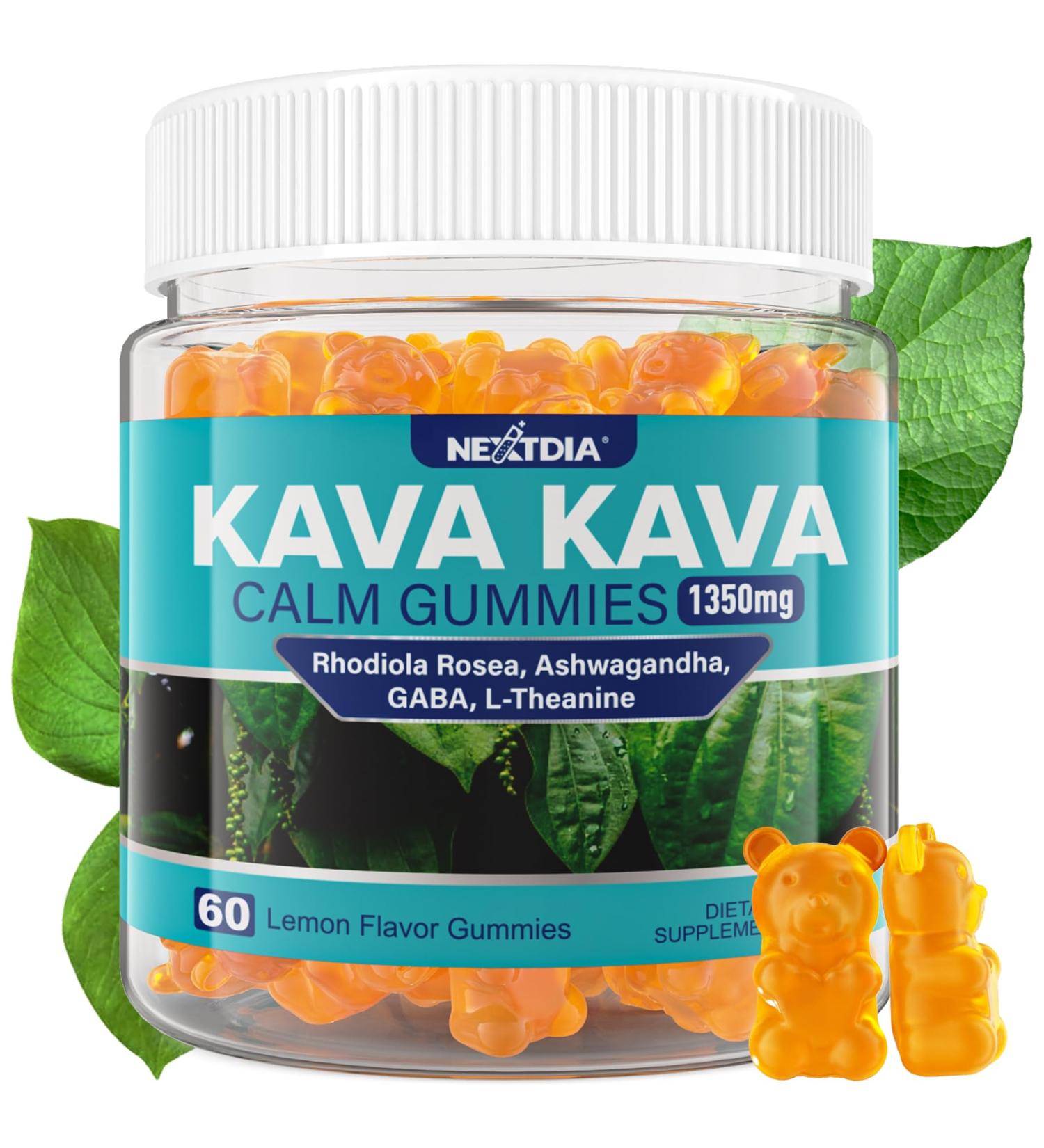 Kava Gummies, Sugar Free Calm Gummies w/Rhodiola Rosea, Ashwagandha, L-Theanine, GABA, Melatonin-Free Kava Blend for Relaxation, Calm and Focus - Alternative to Powder Drops, Vegan 60 Ct - Buy Online on GoSupps.com