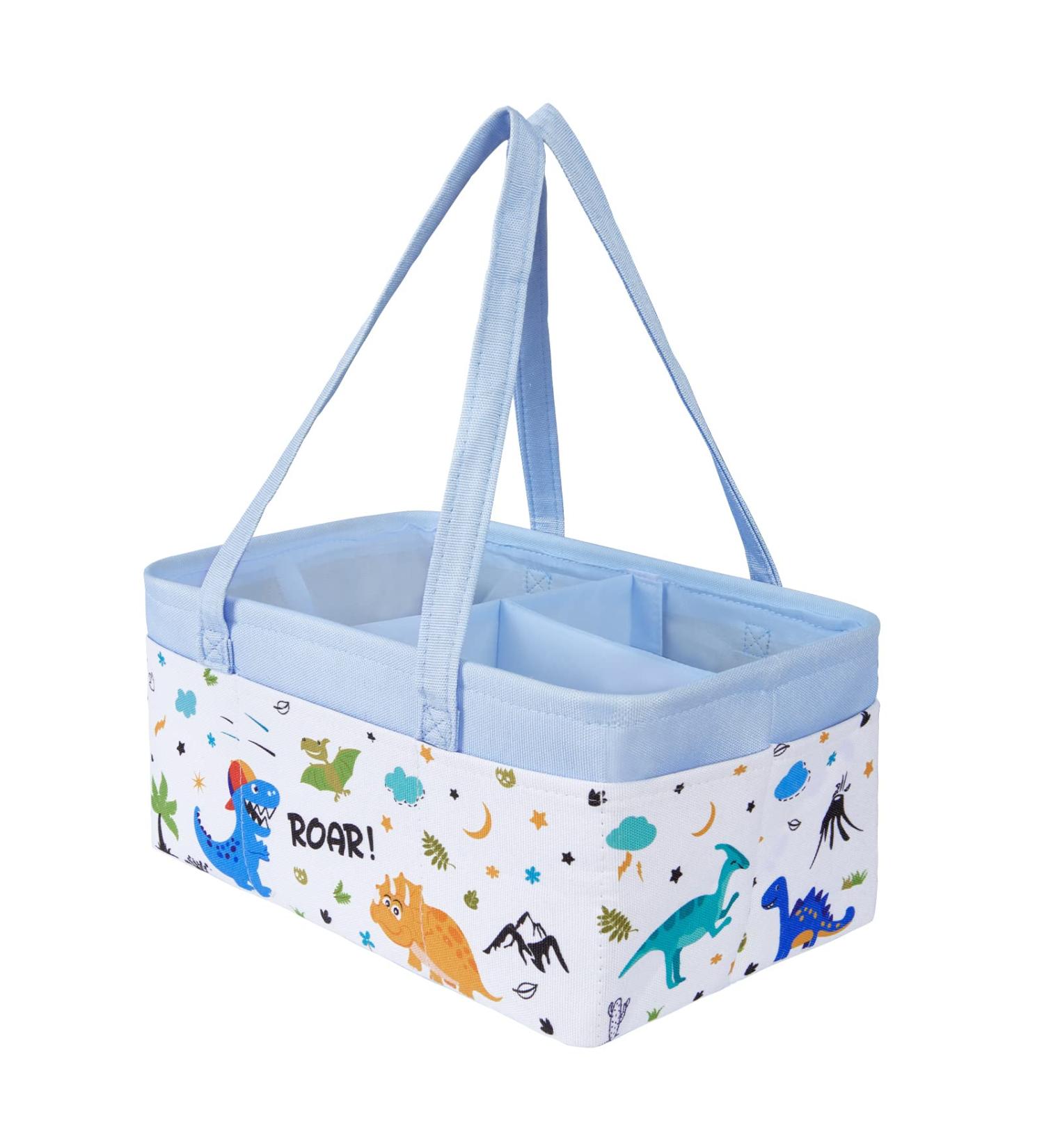 Dinosaur Diaper Caddy - Collapsible Nursery Organizer for Boys | Large Blue Storage Basket for Baby Shower Gifts | Essential Newborn Must-Have - Buy Online on GoSupps.com