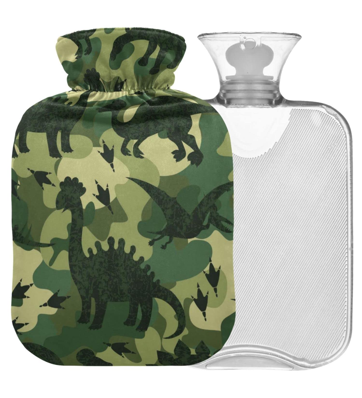 NAANLE CAMO Dinosaur Hot Water Bottle - 1L Heat & Cold Therapy for Pain Relief | Transparent & Motivated Design - Buy Online on GoSupps.com