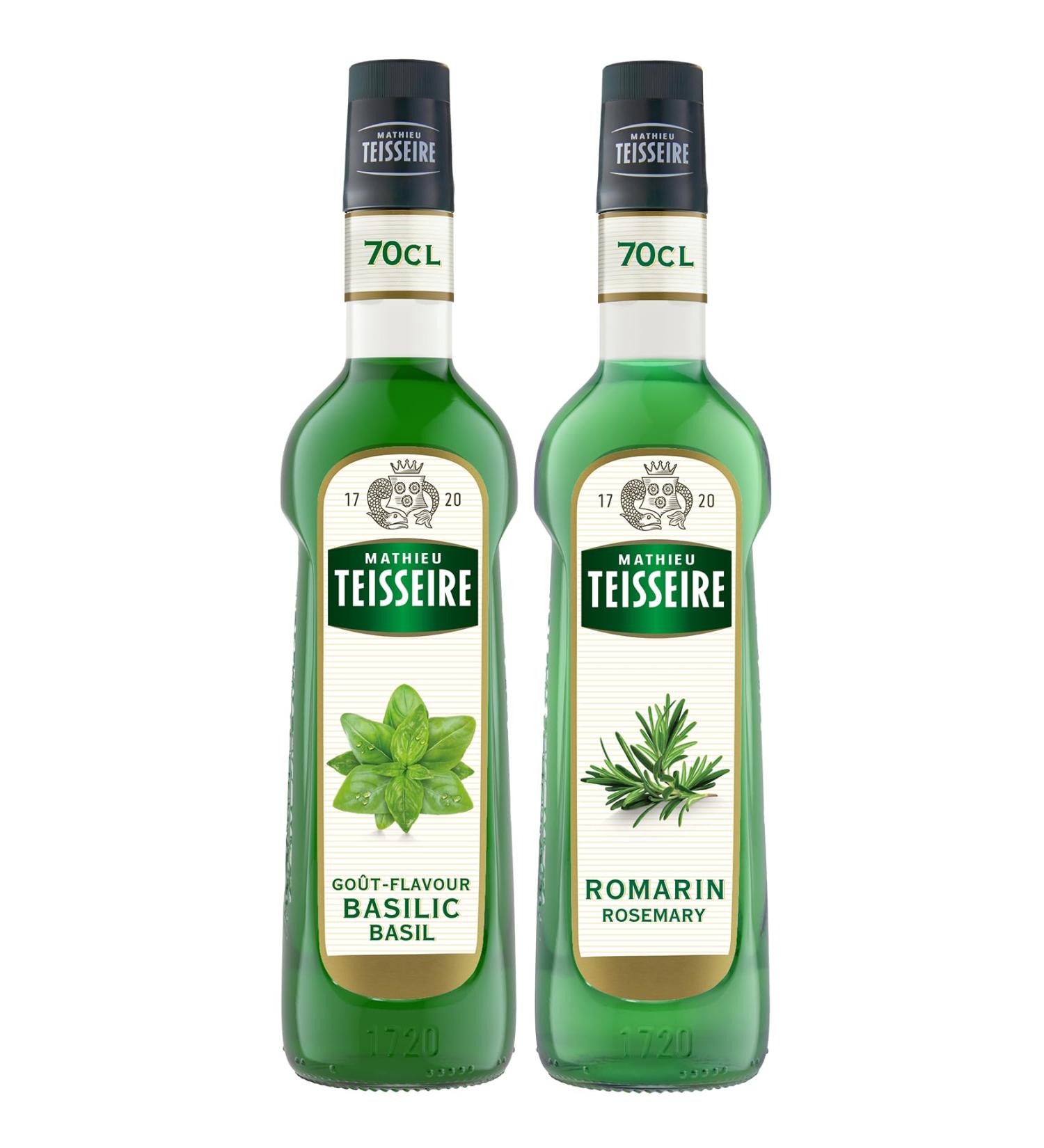 Mathieu Teisseire - Assortment of Basil syrup and Rosemary syrup for refreshing drinks 2x70cl - Buy Online on GoSupps.com