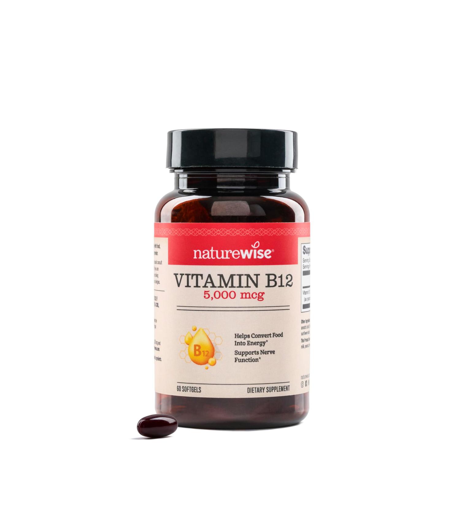 NatureWise Vitamin B12 5000 mcg - Extra Strength - Supplement for Supporting Energy Levels Mental Clarity Nervous System Health - Easy-to-Swallow Soy and Gluten-Free Non-GMO - 60 Softgels - Buy Online on GoSupps.com