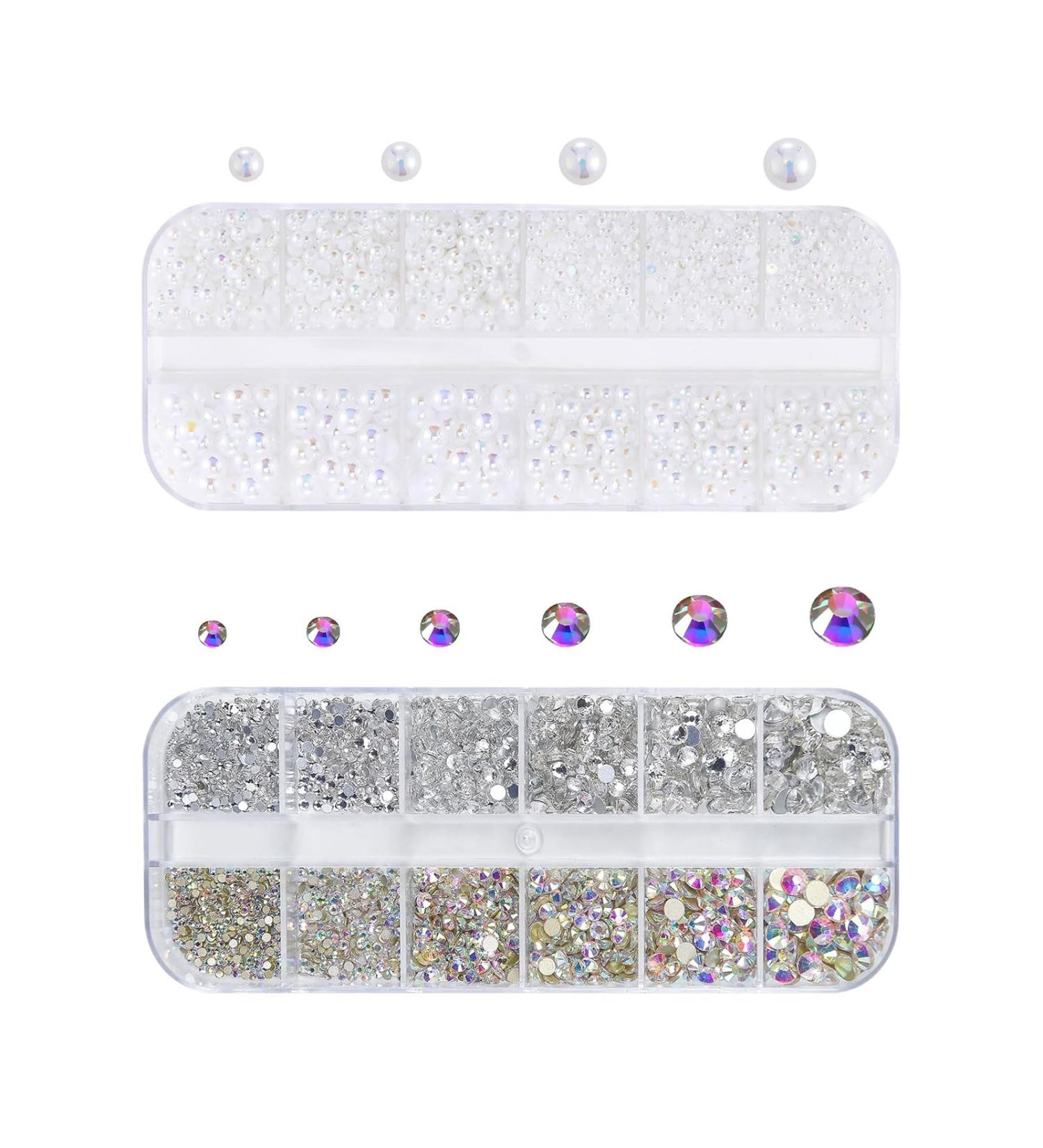 Nail Rhinestones and Pearls 2 Boxes 3D Nail Charms Flat Back Clear AB Crystal Nail Art Rhinestones Gems White Nail Pearls for Nail Art Decoration DIY Crafts (G) - Buy Online on GoSupps.com