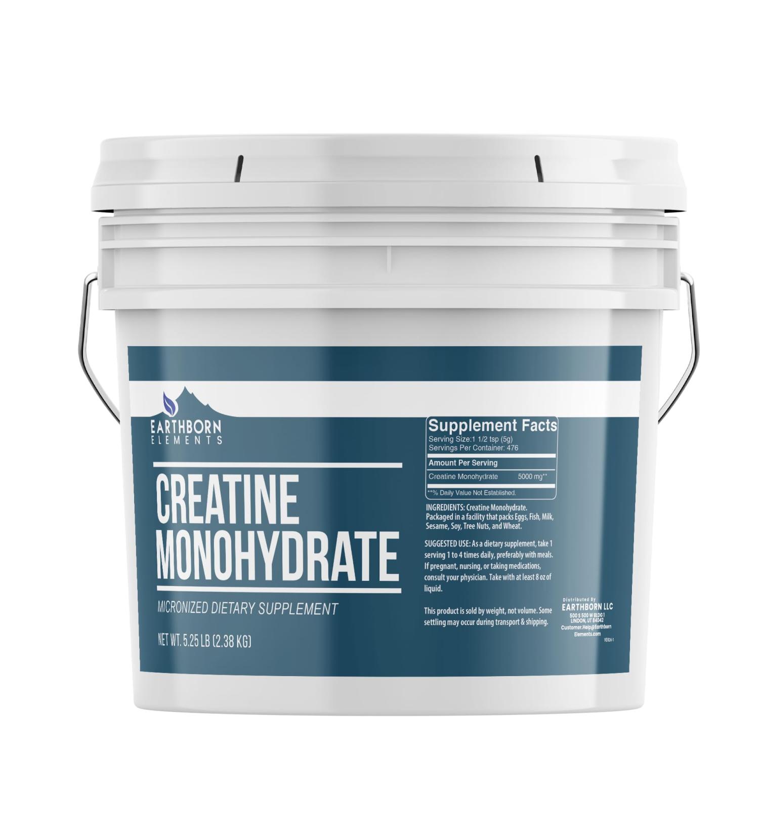 Earthborn Elements Creatine Monohydrate Powder 1 Gallon Bucket Micronized & Unflavored Dietary Supplement No Additives (84 Ounce) 5.25 Pound (Pack of 1) - Buy Online on GoSupps.com