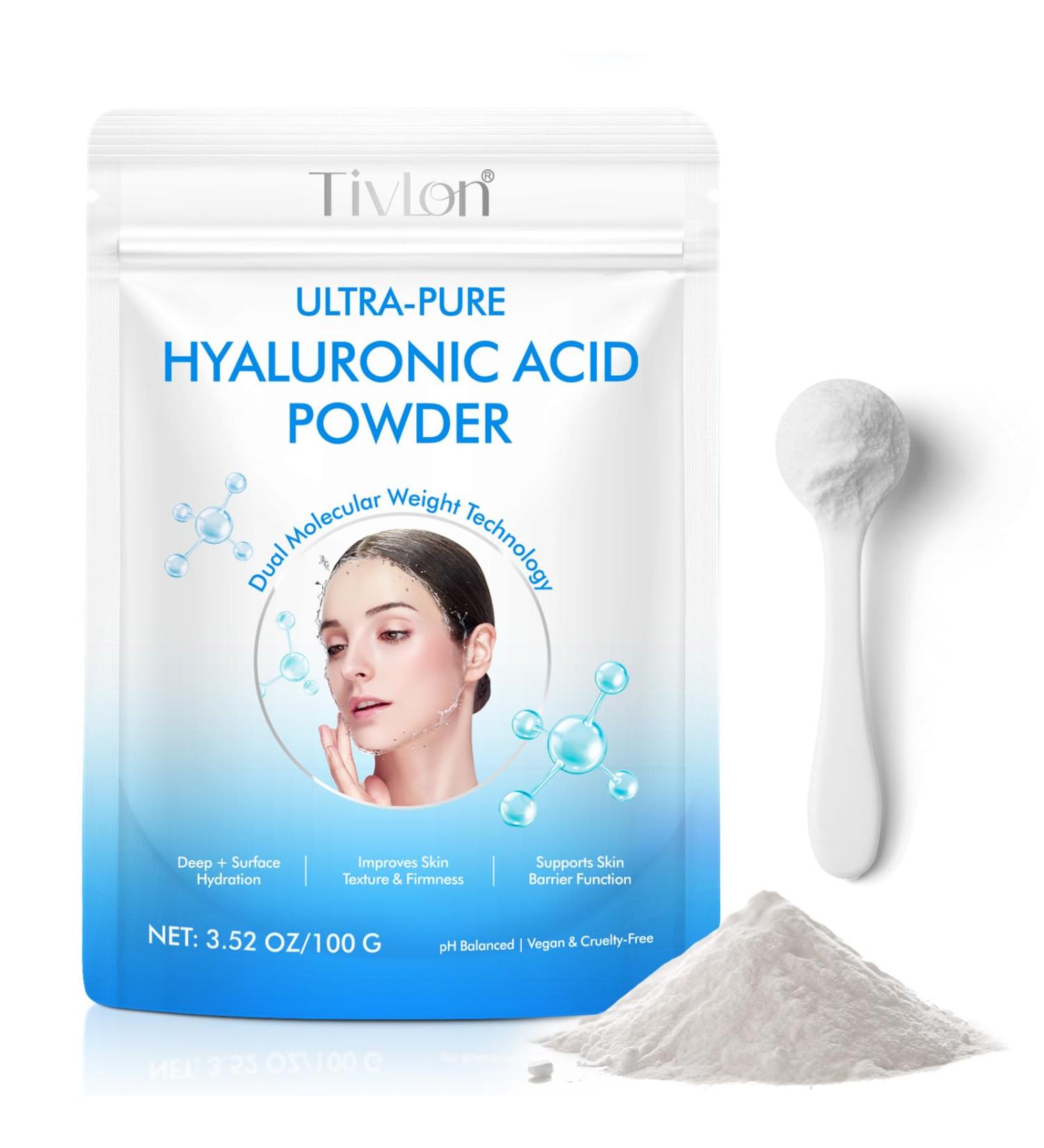 Pure Hyaluronic Acid Powder for Skin & Face Dual Molecular Weight Organic Hyaluronic Acid Powder DIY Serum for Deep Hydration Anti-Aging Improves Skin Texture & Firmness | Vegan-friendly 100g - Buy Online on GoSupps.com