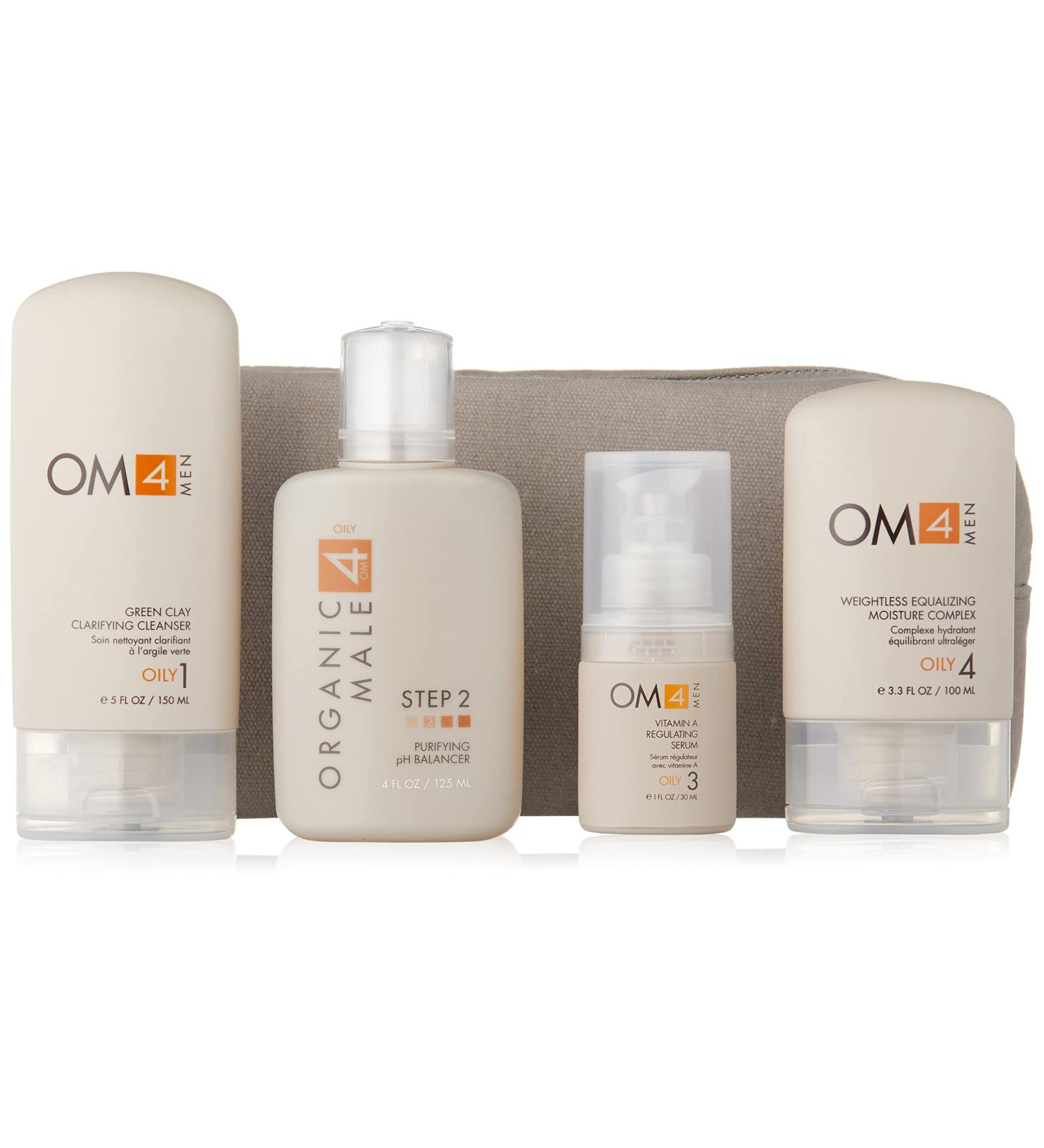 OM4 Oily Collection: 4-Step RegiMEN for Men - Cleanser Toner Serum & Moisturizer with Travel Bag | Shop Internationally - Buy Online on GoSupps.com