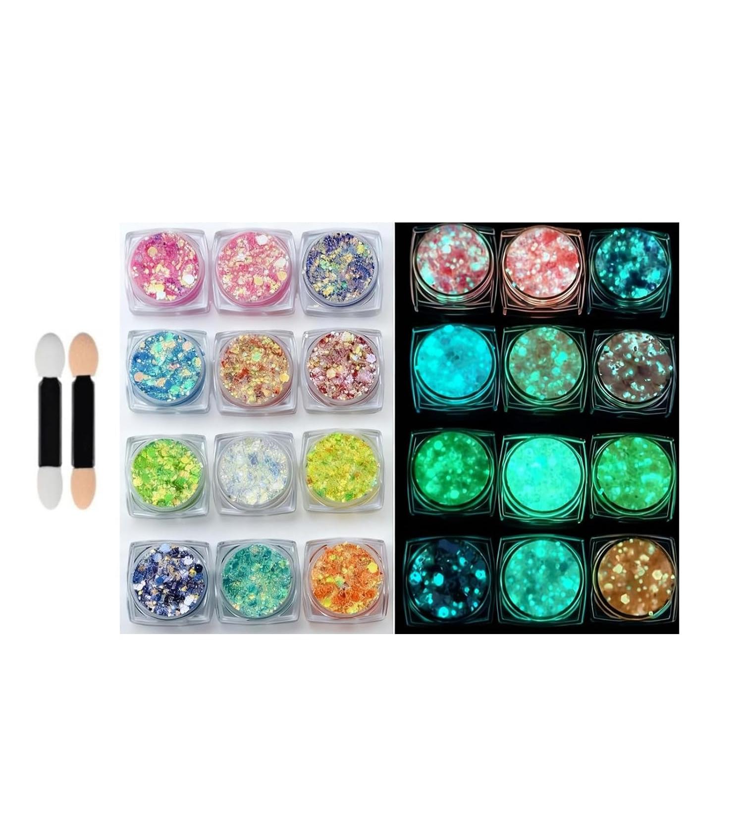  Dreamil 12 Colors Fluorescent Glitter Face Eye Hair Nail Body Glitter Gel Luminous Glitter for Festival Carnival Christmas Halloween (With 2 Makeup Sticks - Buy Online on GoSupps.com