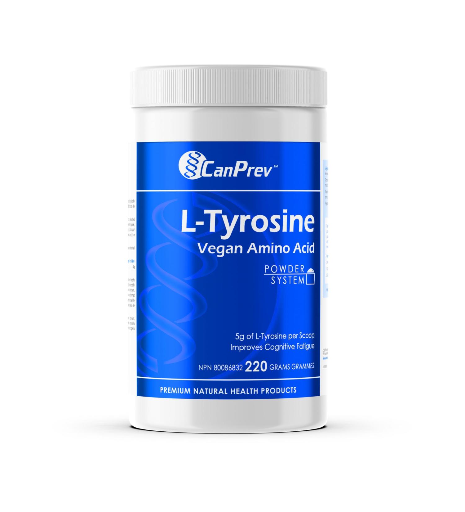 CanPrev - L-Tyrosine Vegan Amino Acid 220g Powder - Improves Cognitive Fatigue - Optimizes Brain Function and Memory - Buy Online on GoSupps.com