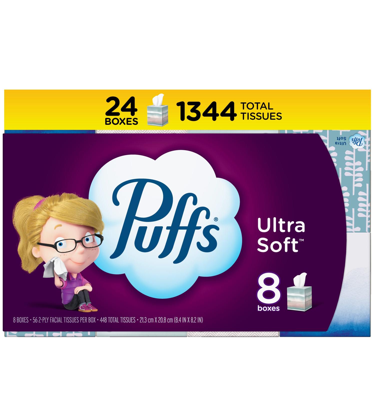 Puffs Ultra Soft Non-Lotion Facial Tissues - 24 Cubes, 56 Tissues per Box - Buy Online on GoSupps.com