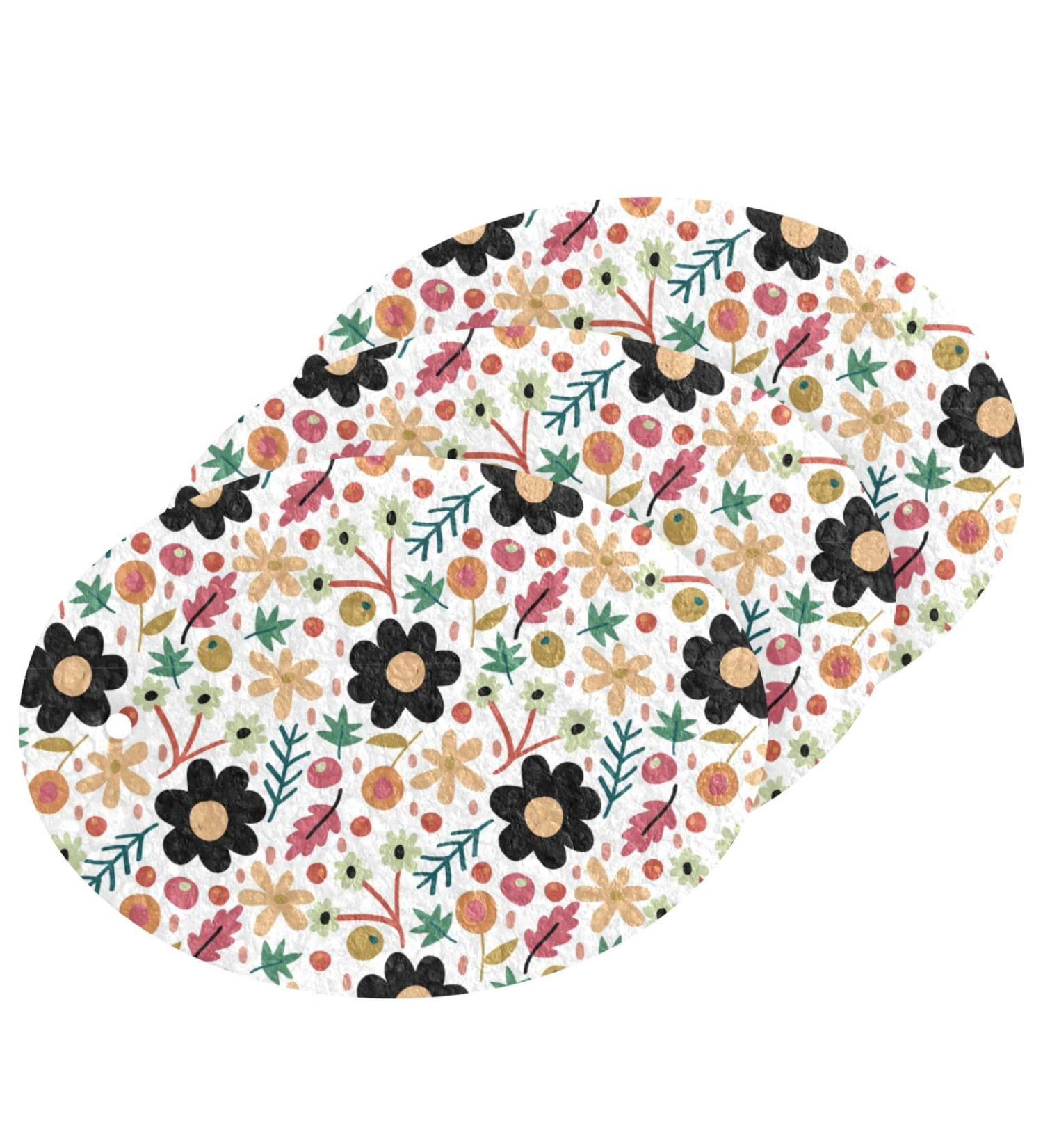 3-Pack Cleaning Kitchen Sponges Oval Cute Flowers Kitchen Cellulose Dishwashing Wood Pulp Cotton - Buy Online on GoSupps.com