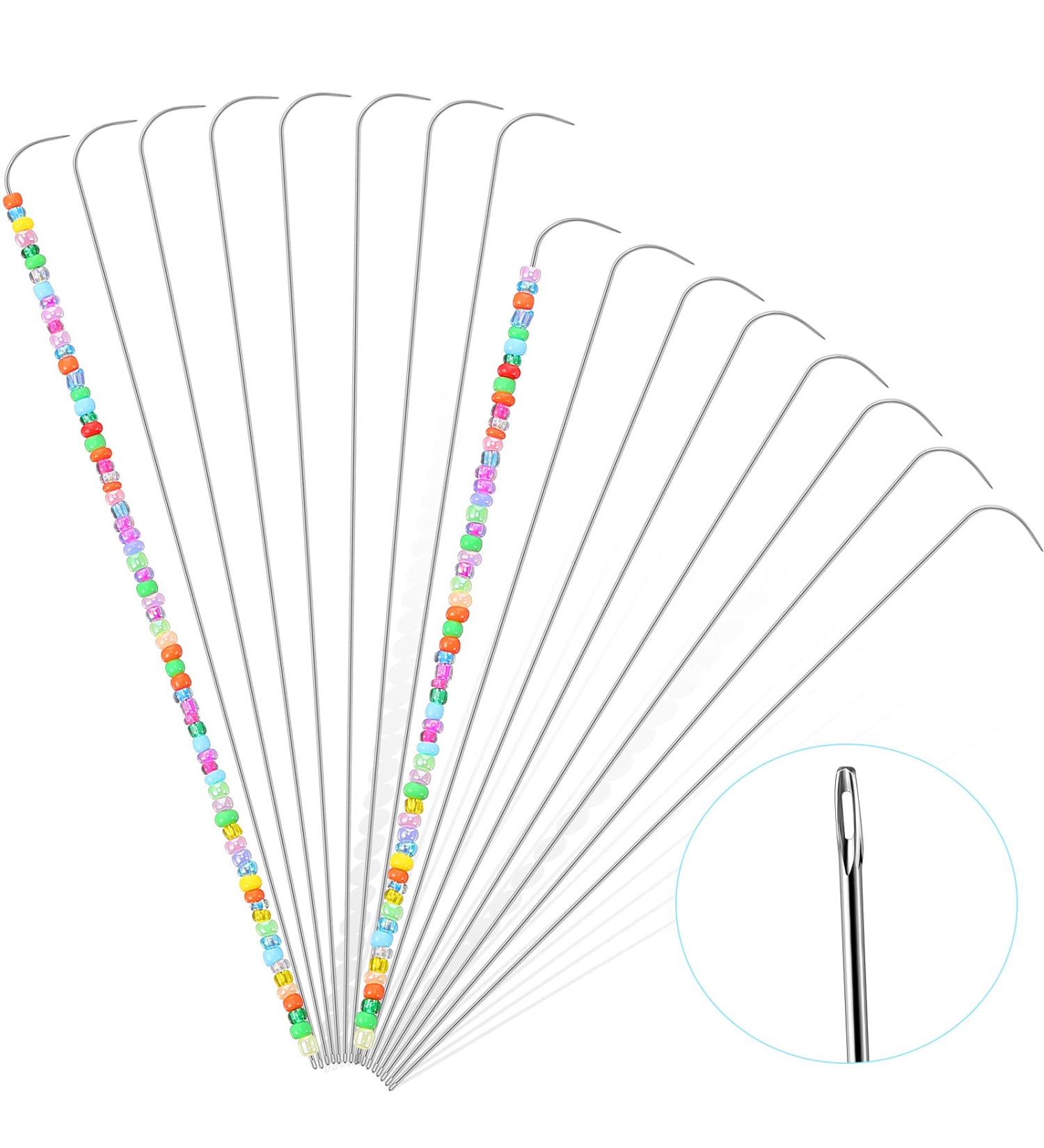 16 Pack 7.5 & 6.3 Big Eye Curved Beading Needles Set - Stainless Steel Sewing Bead Spinner Needles - Buy Online on GoSupps.com