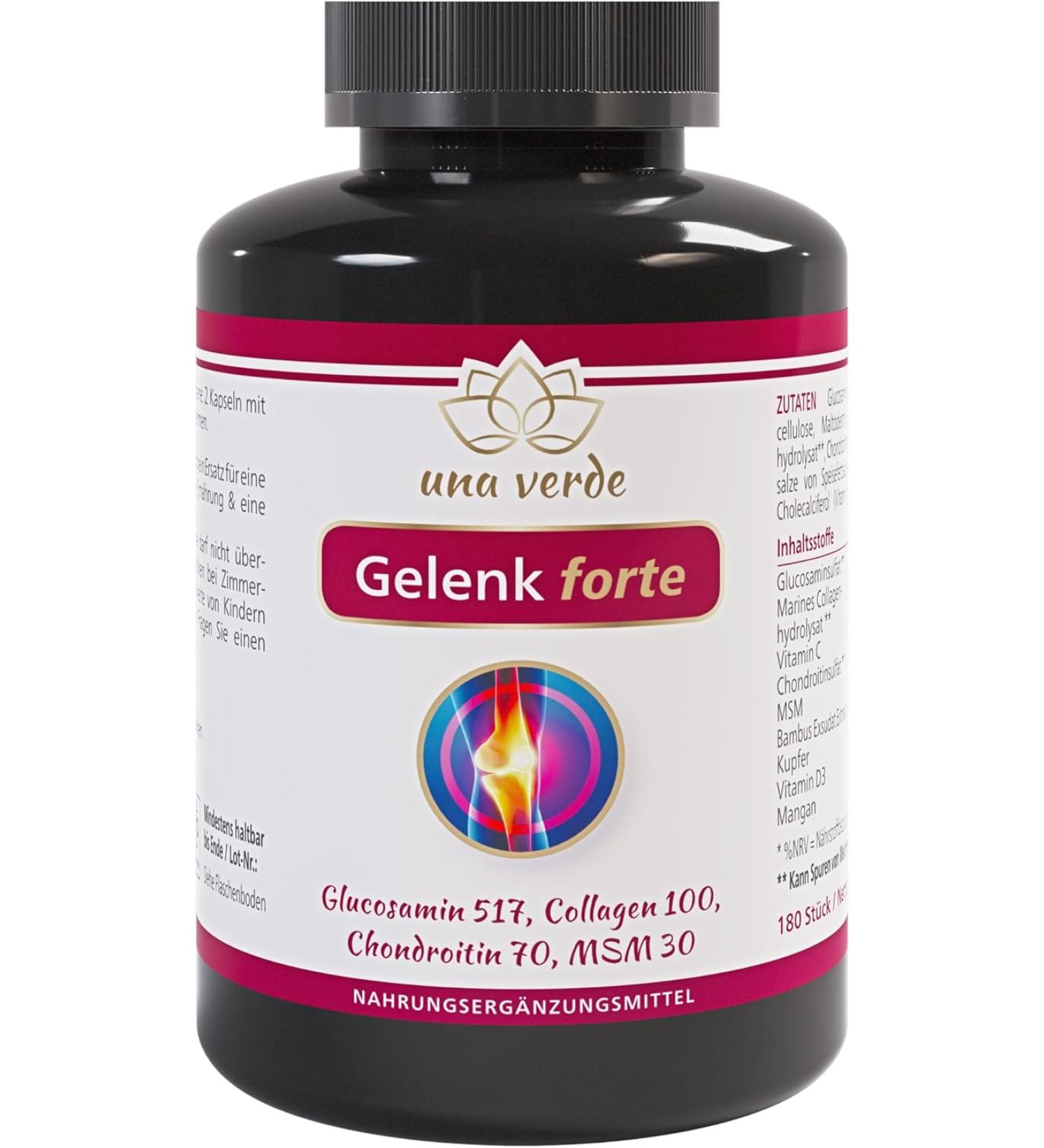 Una Verde Joint Forte 180 Capsules - High Dose Glucosamine Chondroitin MSM Collagen Vitamin C & Copper - Made in France - 3-Month Supply - Buy Online on GoSupps.com