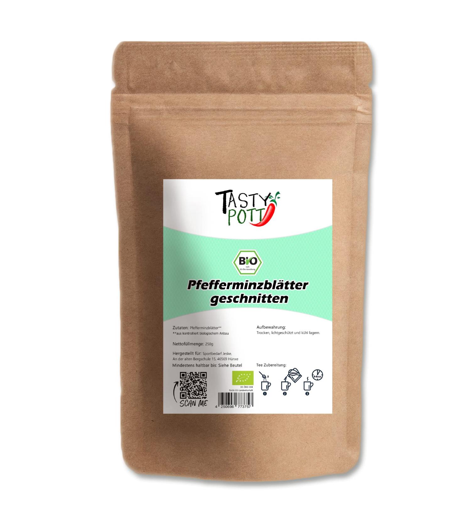  TASTY POTT Tasty Pott Organic Chopped Dried Peppermint Leaves | Mint Leaves | Peppermint Tea | Peppermint | Vegan Cuisine | Spices | Peppermint | In a 250g bag - Buy Online on GoSupps.com