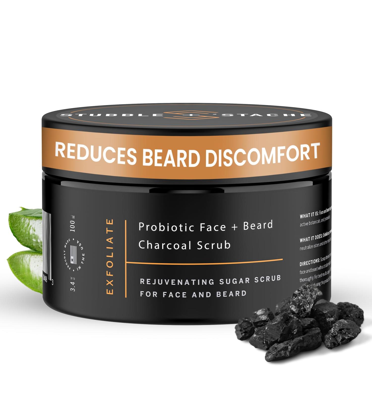 Stubble & Stache Exfoliating Probiotic Charcoal Sugar Scrub for Men - Deep Cleanse Natural Pore Minimizer Pre-Shave Wash Daily Use - 3.4 fl oz - Buy Online on GoSupps.com