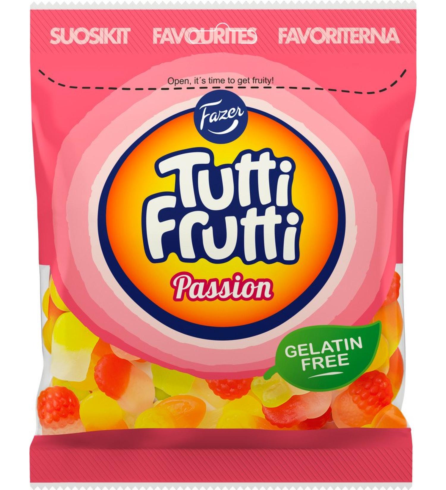 Fazer TUTTI FRUTTI Passion Finnish Jellies/ Gums/ Chews Candy Sweets Bag 180g.