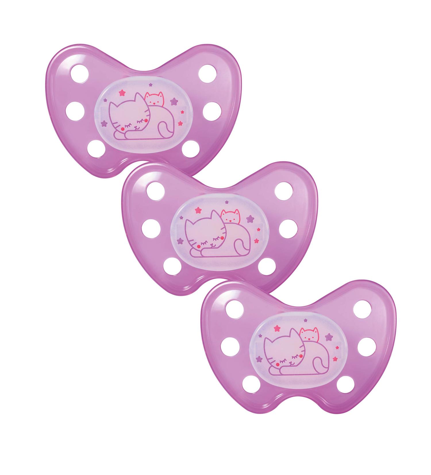Dentistar Silikon Night Schnuller Set - Size 3 Baby Soothers (14+ Months) - Luminous & Dental Level - Made in Germany - Cat Design Pink - Buy Online on GoSupps.com